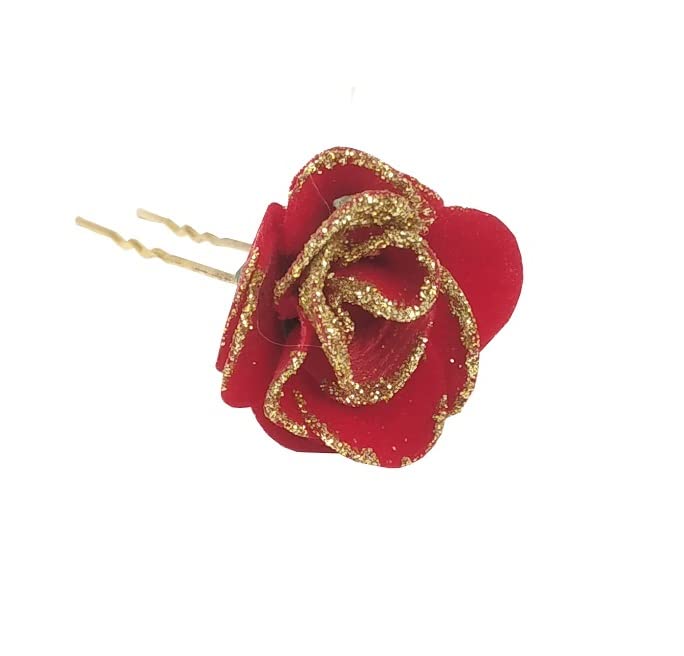 12 Pcs Rose Flower Golden Sprinkle Hair Pins - 9cm U-Shaped Pearl Bridal Hair Clips for Wedding, Salon Styling, and Bun Decoration (Perfect for Brides, Prom, and Special Occasions)