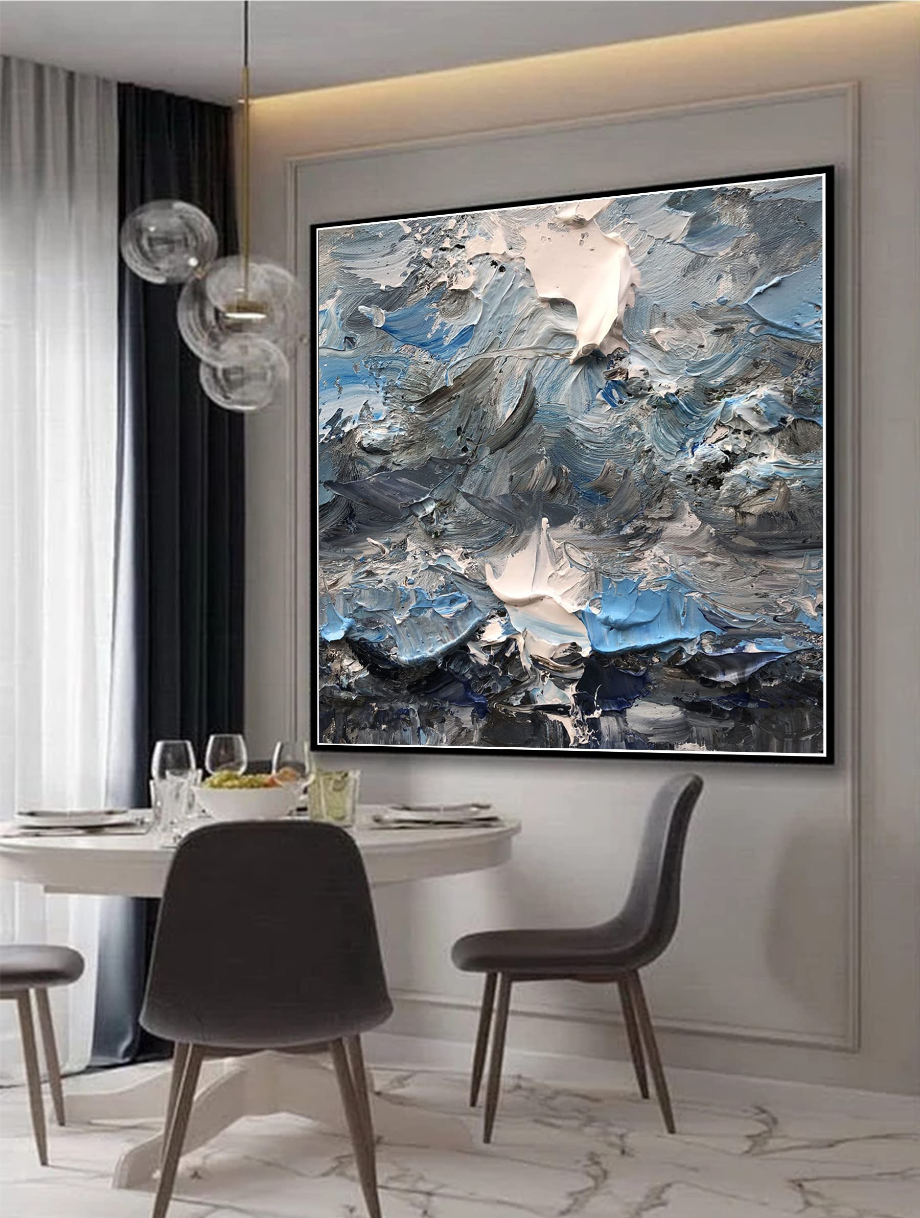Handmade Abstract Canvas Painting - Dark Wall Art with Red Accents - Custom Artwork by Professional Artist | Perfect for Living Room, Bedroom & Office Decor