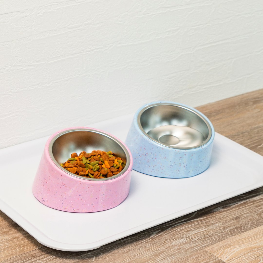 Bzyoo 16oz Tilted Dog Bowl for Small Dogs & Cats - Non-Slip Slow Feeder, Ergonomic Design for Better Digestion, Perfect for Puppies & Kittens - Blue (Ideal for Home, Travel & Vet Visits)