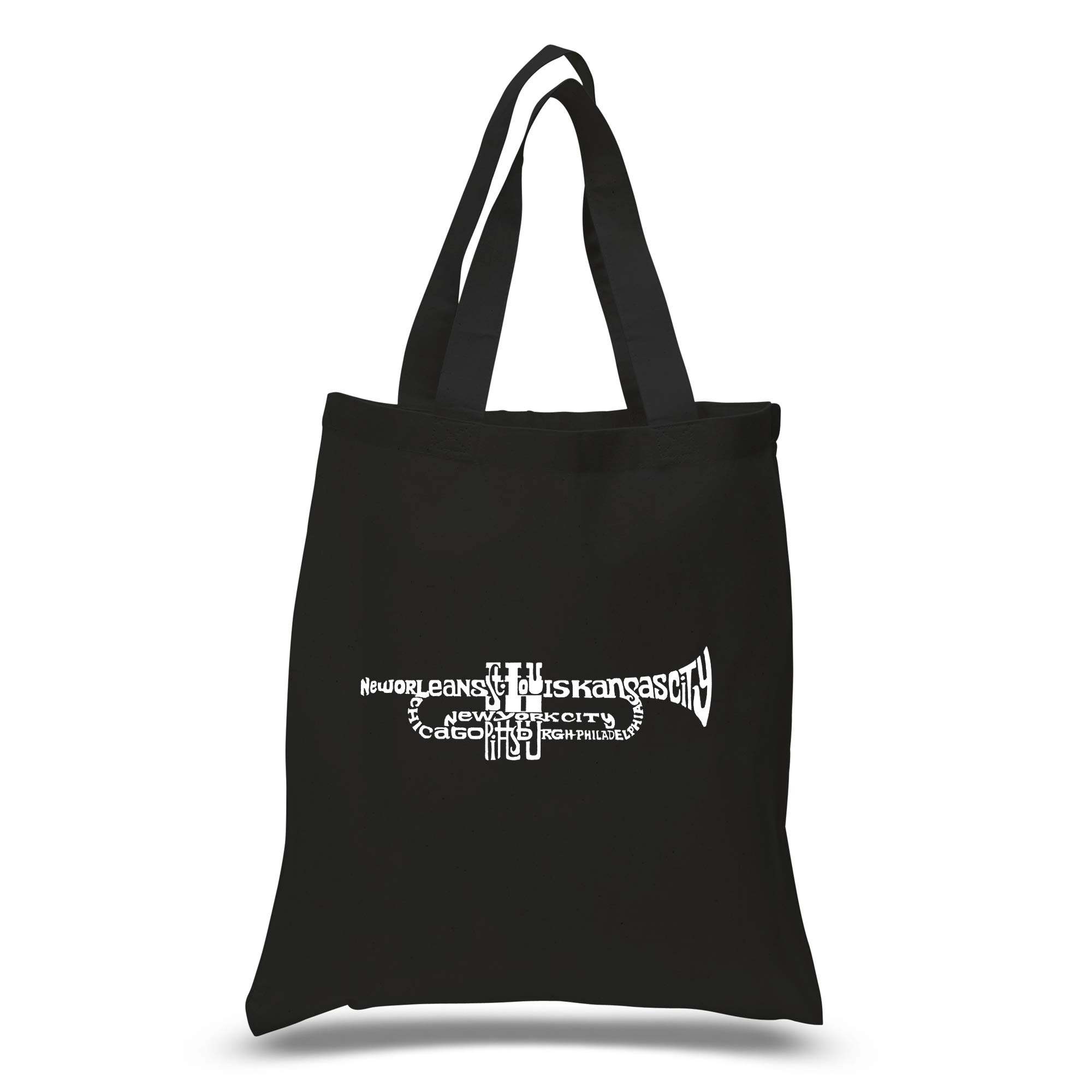 LA Pop Art Small Word Tote Bag - Stylish Canvas Shopper for Groceries, Beach & Daily Use | Trumpet Design