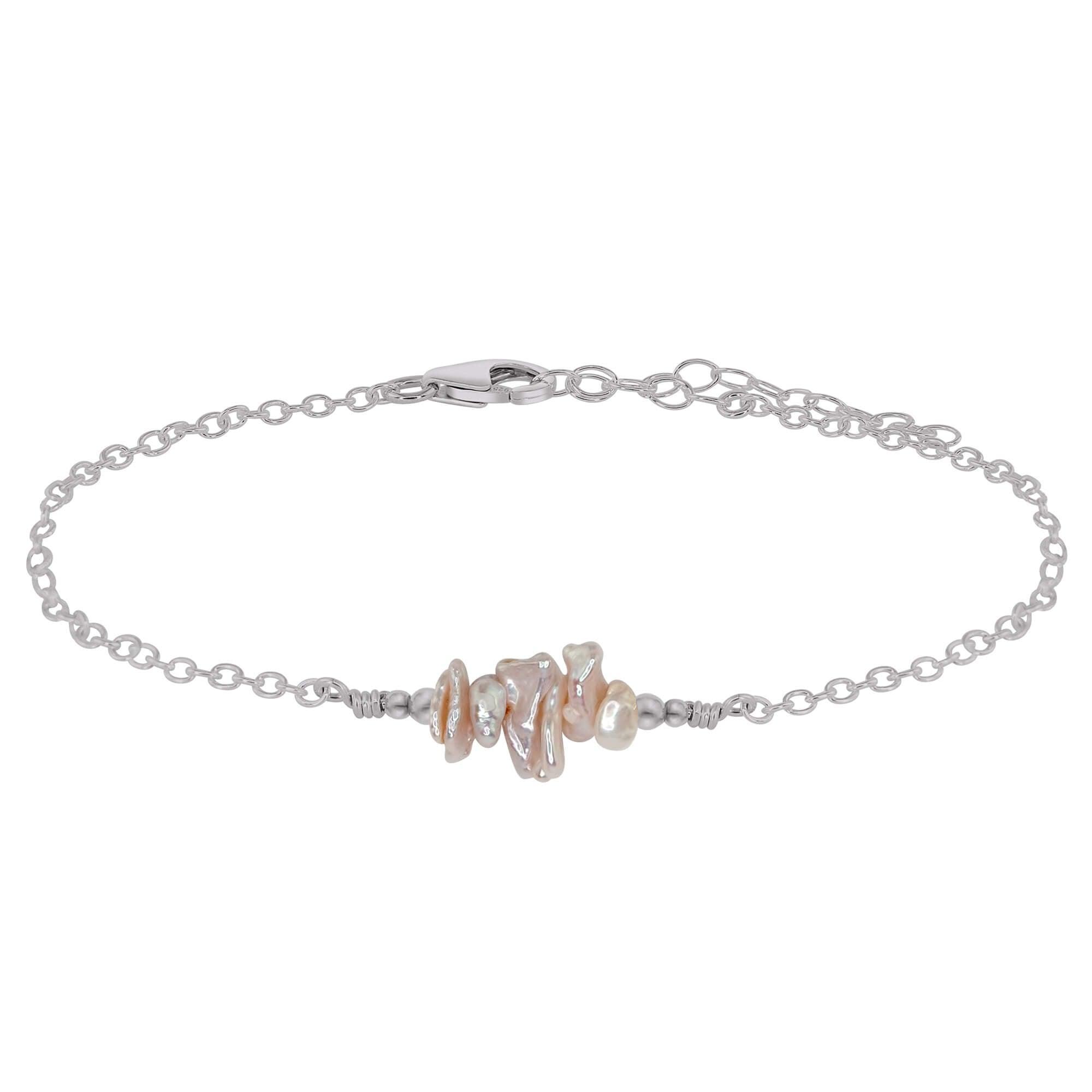 Elegant White Freshwater Pearl Chip Bead Bar Anklet – Dainty Adjustable Ankle Bracelet for Women, Boho Beach Wedding Jewelry Gift