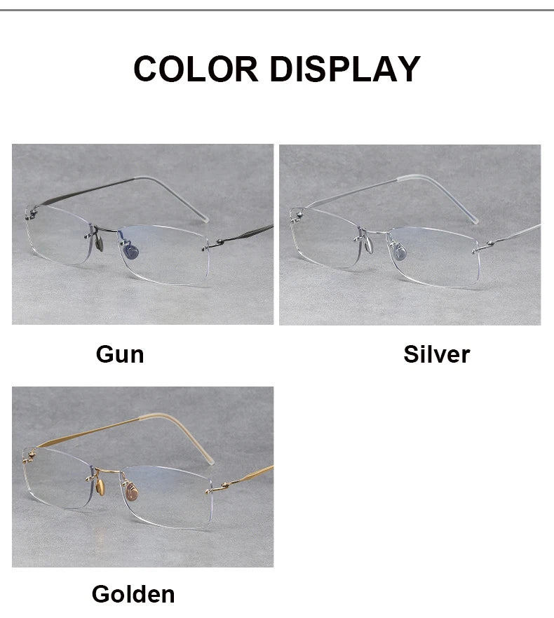 Unisex Rimless Rectangle Titanium Eyeglasses Frame 4214 - Lightweight & Durable for Work, Reading & Everyday Wear
