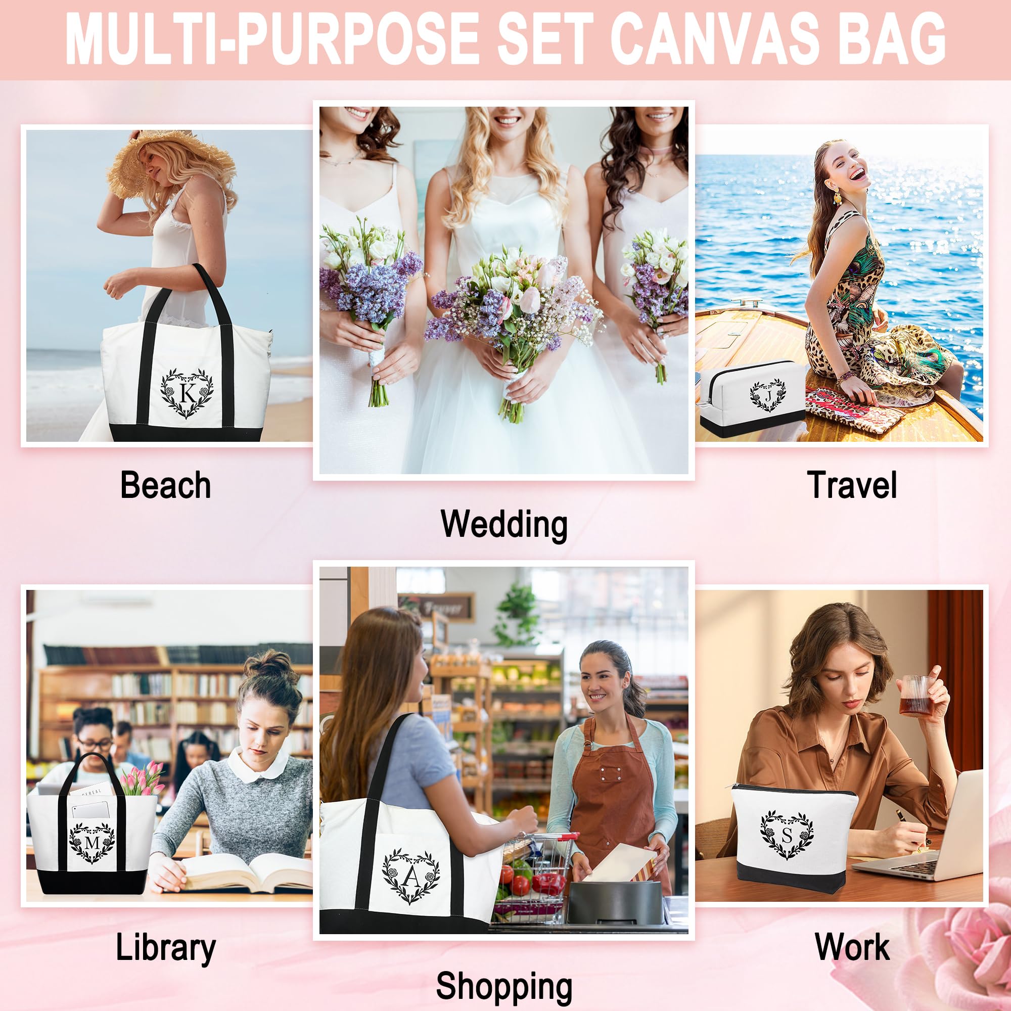 Personalized Initial Tote Bag & Makeup Bag Set - Valentine's Day, Birthday Gifts for Women, Mom, Teacher, Friend, Daughter - Perfect for Travel, Work, School & Everyday Use