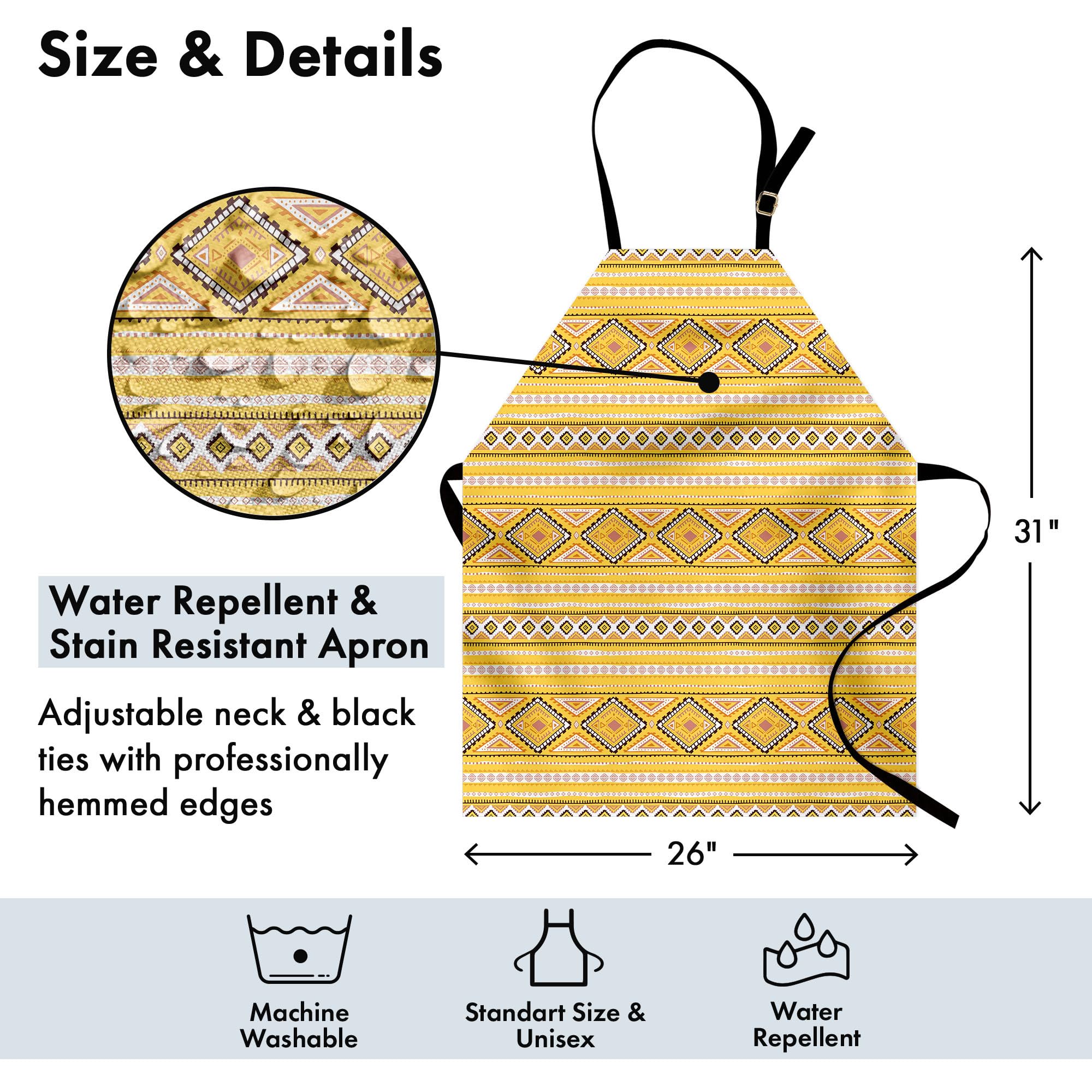 Ambesonne Unisex Kitchen Apron - Tribal Rhombus Triangle Design for Cooking Baking Gardening