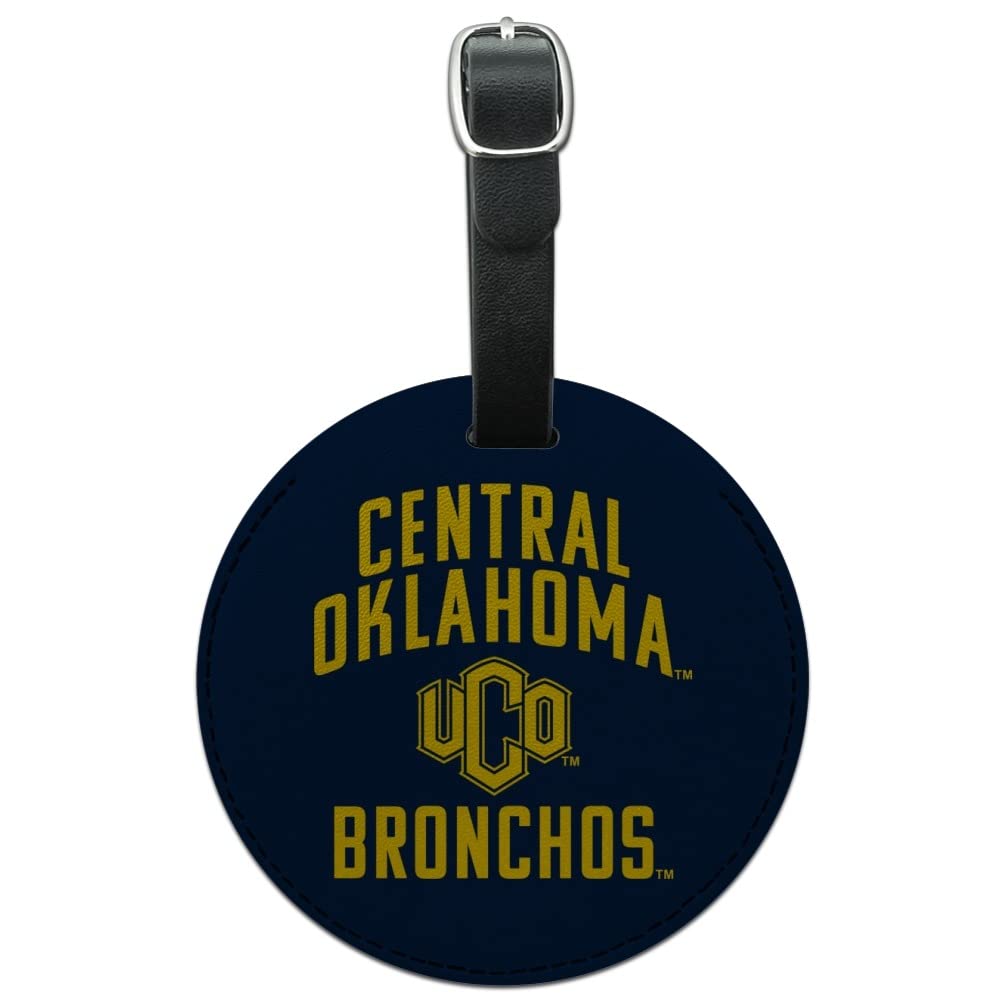 Central Oklahoma Bronchos Logo Round Leather Luggage Tag - Personalized Carry-On ID Tag for Travel Bags, Suitcases & Backpacks | Perfect for College Fans, Alumni & Travel Enthusiasts