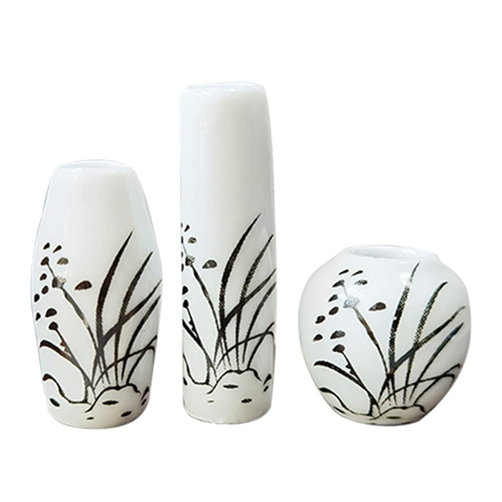 LUOZZY 3-Piece Mini Chinese Style Flower Vases Set - Small Ceramic Vases for Home Decor, Table Centerpieces, Wedding Photo Props & Miniature Scene Decoration - Perfect for Living Room, Office Desk & Boho Style Decor