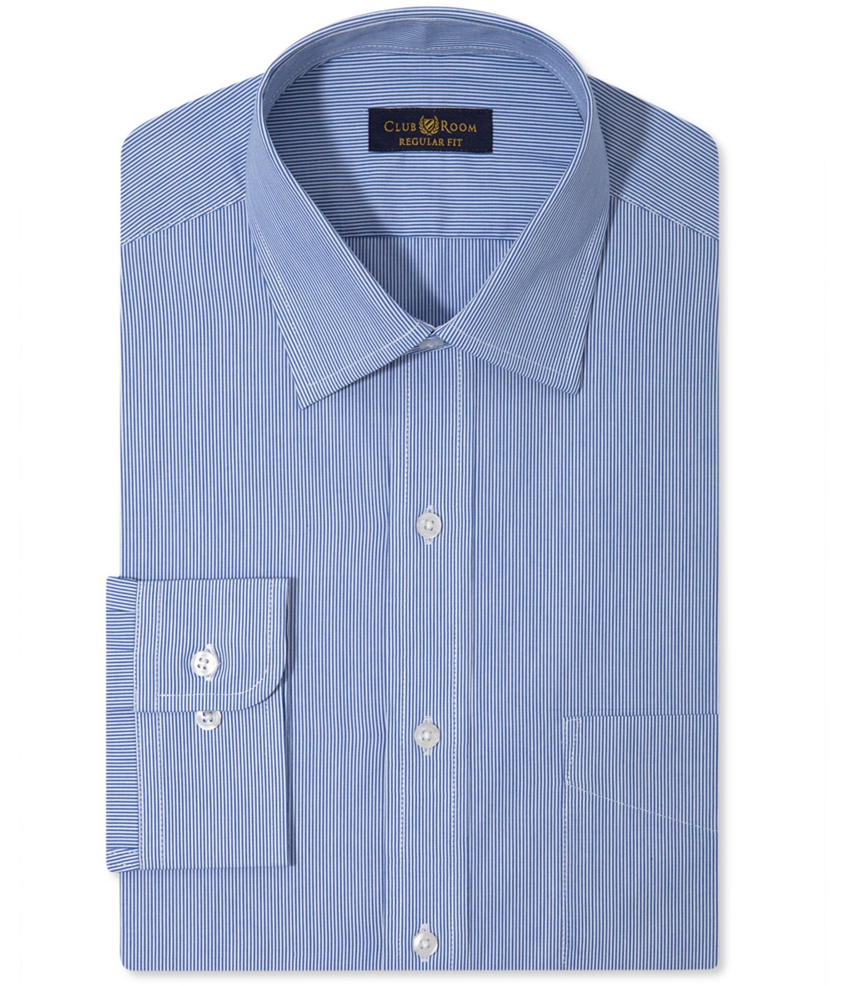 Club Room Men's Wrinkle Resistant Button Up Dress Shirt - Blue Hairline Stripe - 18