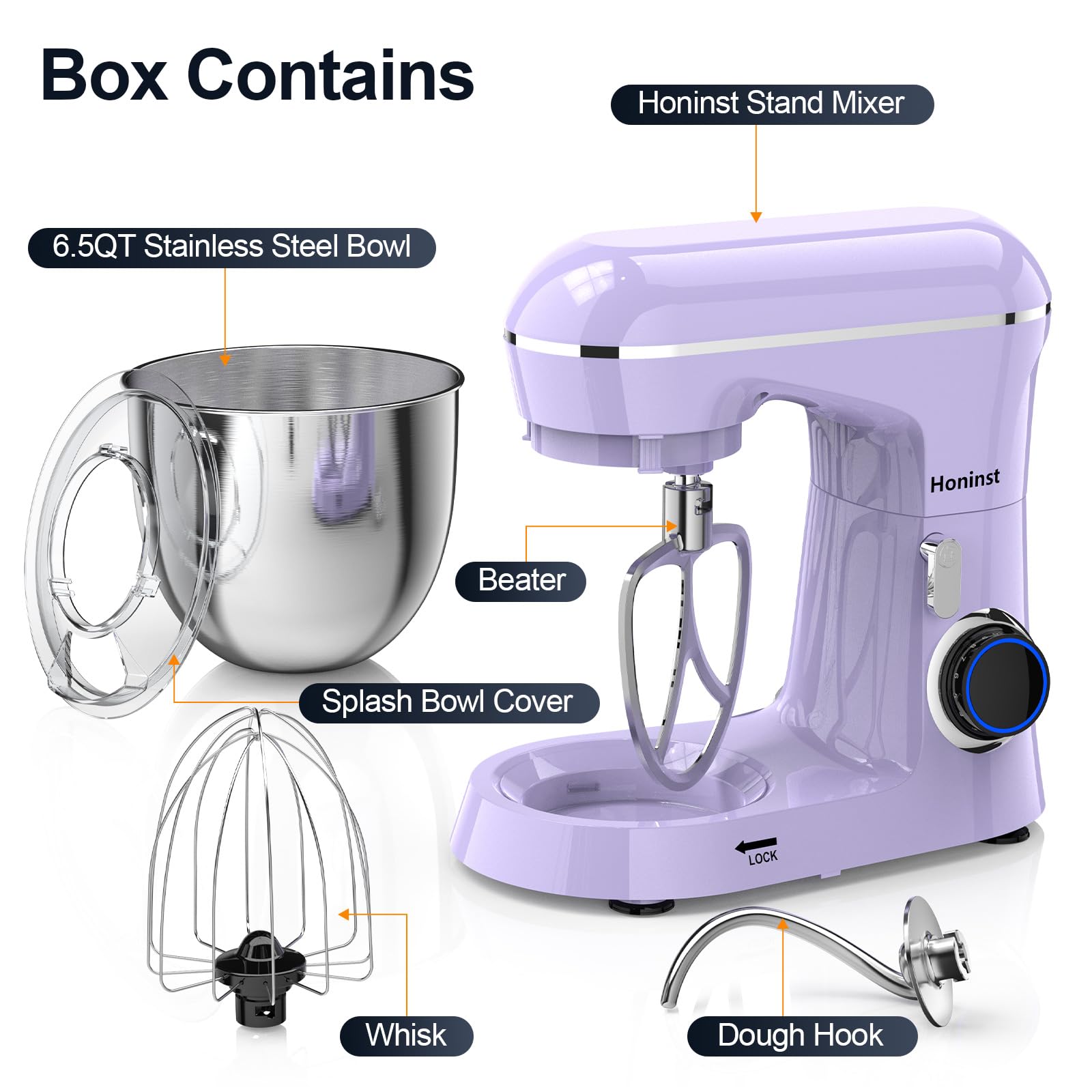 6.5QT 10-Speed Tilt-Head Stand Mixer - 3-in-1 Electric Kitchen Mixer with Stainless Steel Bowl, Dough Hook, Whisk & Beater - Perfect for Baking Cakes, Cookies, Bread & More - Purple Countertop Mixer for Home Bakers & Cooking Enthusiasts