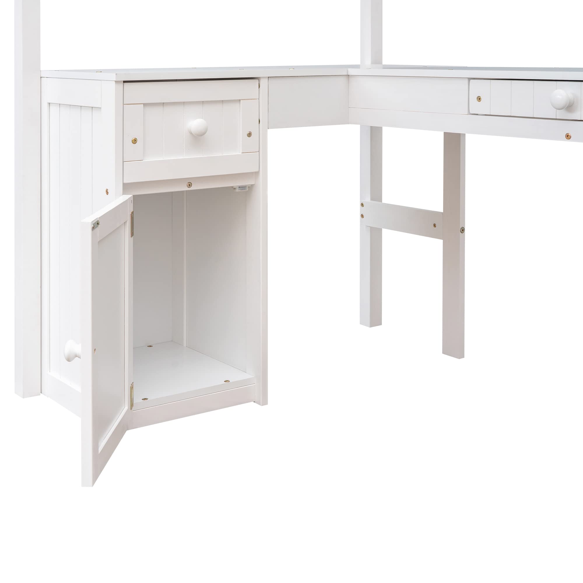 Harper & Bright Designs White Wood Twin Size Loft Bed with Drawers, Cabinet, Shelves & Desk - No Box Spring Needed - Space-Saving Kids Bedroom Furniture for Small Rooms & Dorm Living