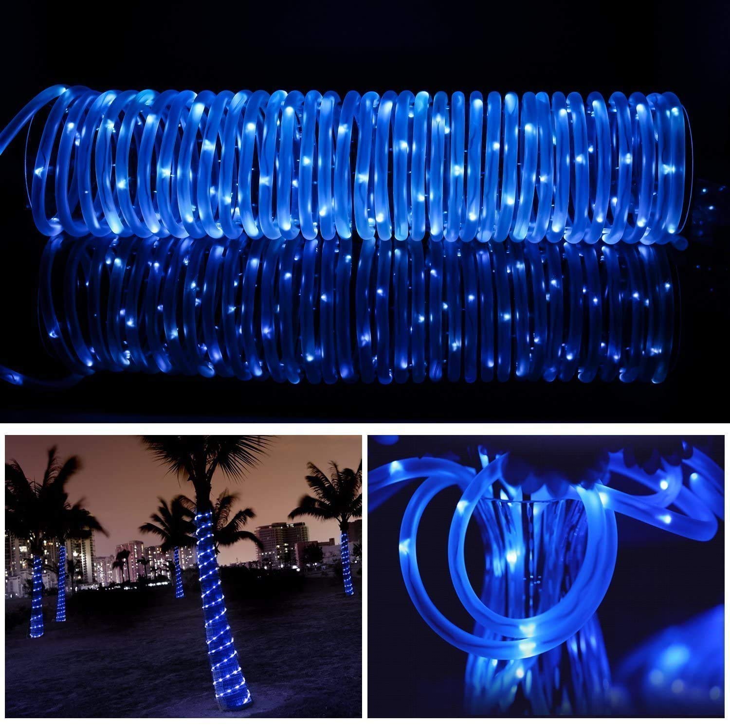 2 Pack 100 LED Solar String Lights Outdoor - Waterproof Copper Wire Fairy Lights for Garden, Fence, Yard, Summer Party & Wedding Decor (Blue) | Solar Powered Rope Lights for Patio, Pathway & Landscape Lighting