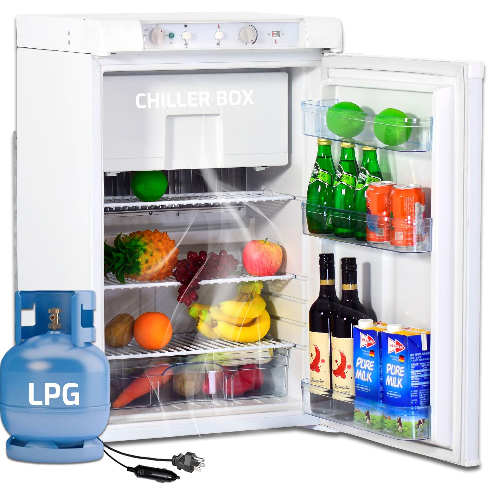 3.5 Cu.Ft RV Propane Refrigerator - 12V/110V/LPG 3-Way Power Gas Fridge for Off-Grid Living, Campers & Semi Trucks | Portable White Freezer for Travel, Van Life & Outdoor Adventures