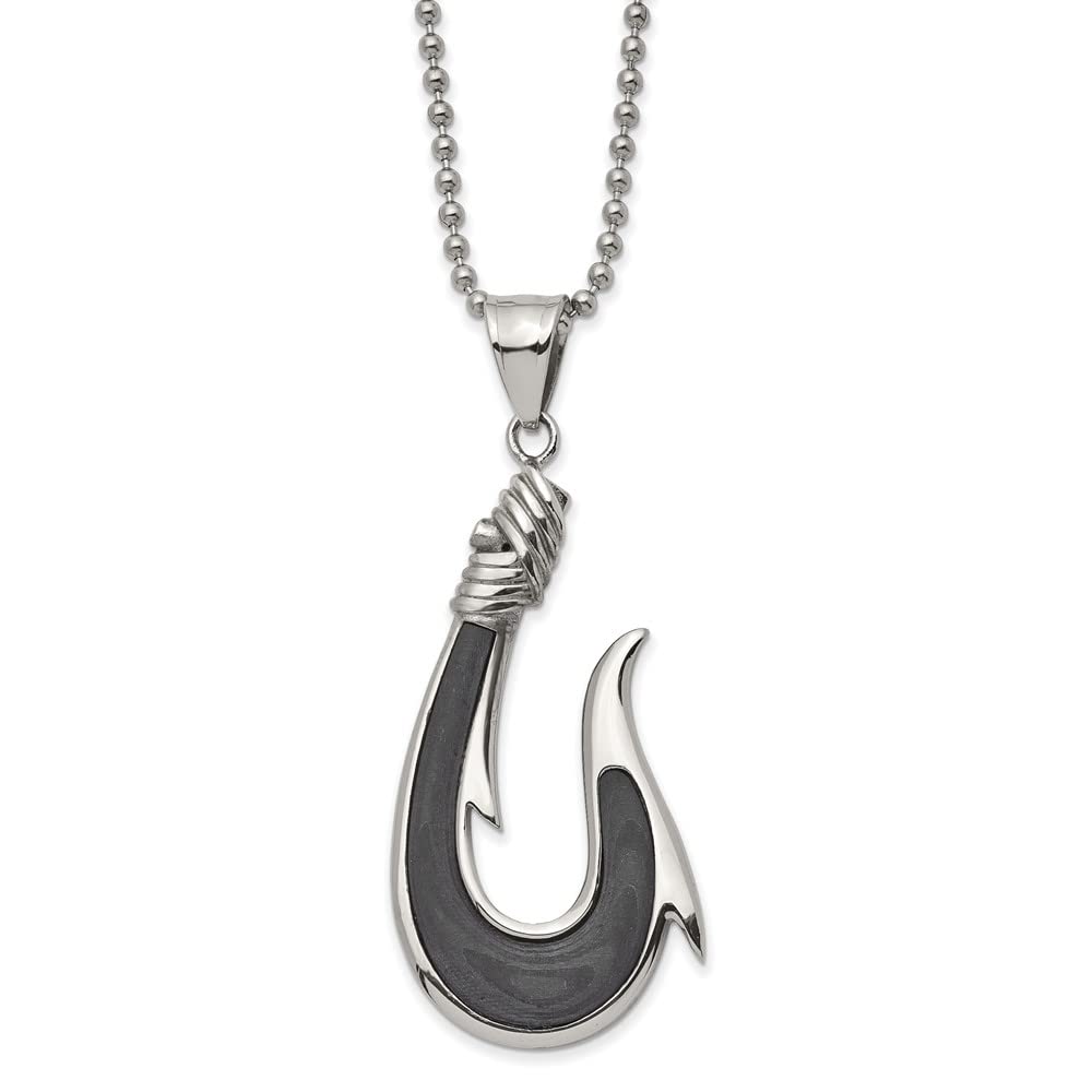 Black Bow Stainless Steel & Carbon Fiber Necklace - 22 Inch Elegant Hook Pendant for Women | Perfect for Parties, Weddings & Date Nights