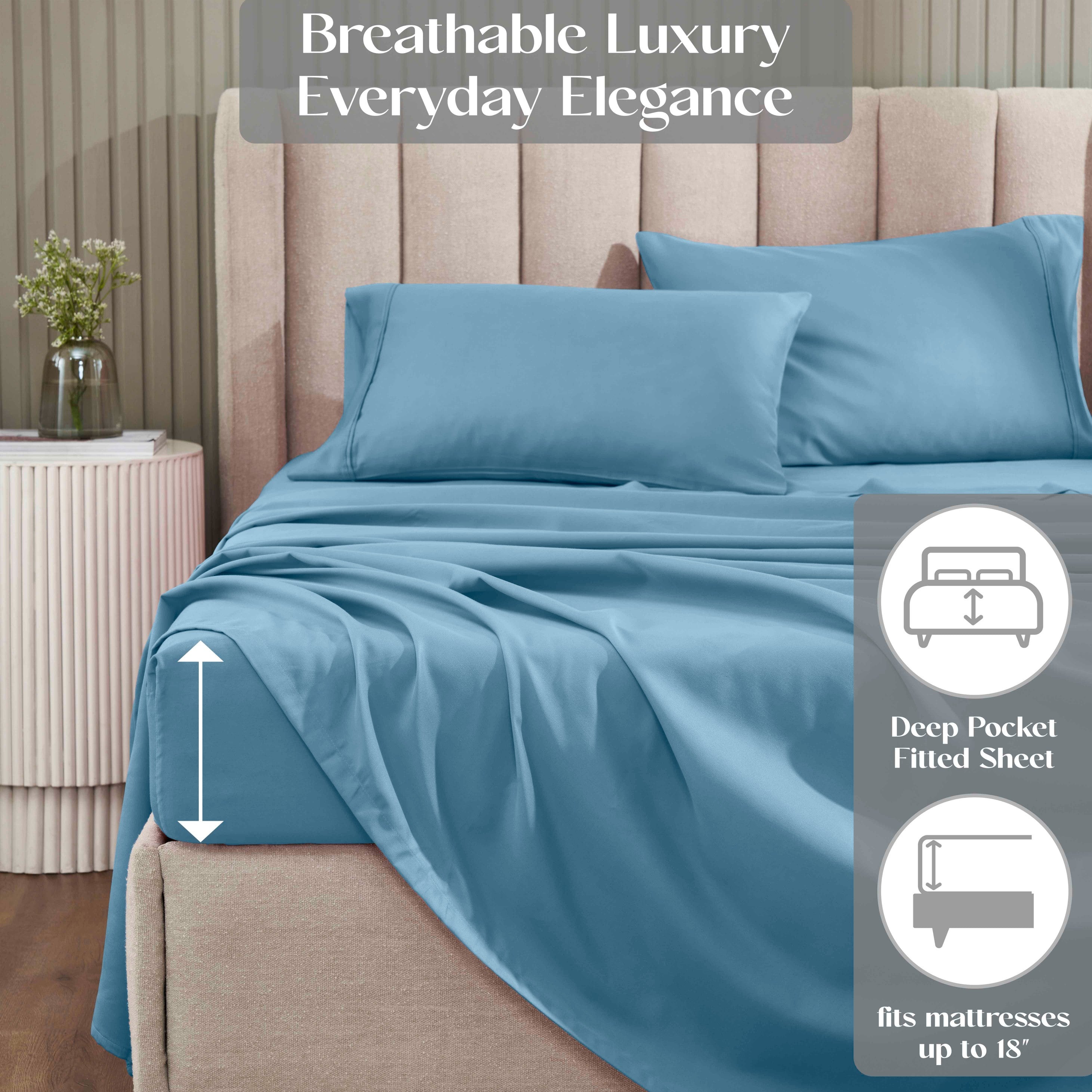 Premium 1200 Thread Count Cotton Rich Solid Deep Pocket Bed Sheet Set - Ultra Soft & Breathable for King/Queen Size Beds - Perfect for Home, Hotel, or Guest Room Comfort