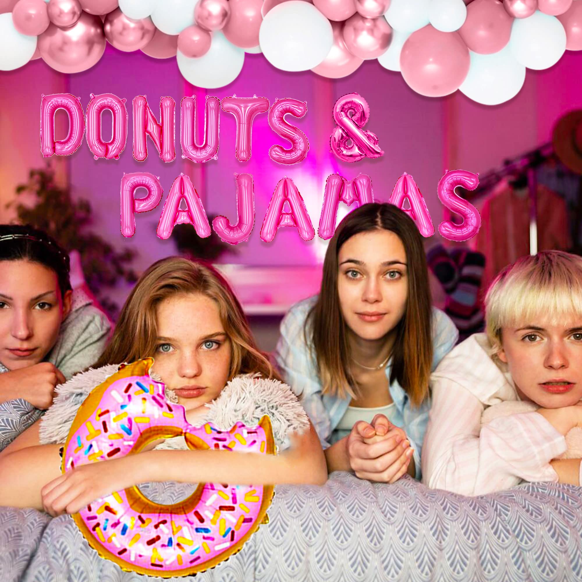 LaVenty Donut & Pajama Party Decorations - 24pcs Balloon Set for Slumber Parties, Girls Night, Birthday Celebrations - Perfect for Sleepovers, Themed Events and Photo Backdrops
