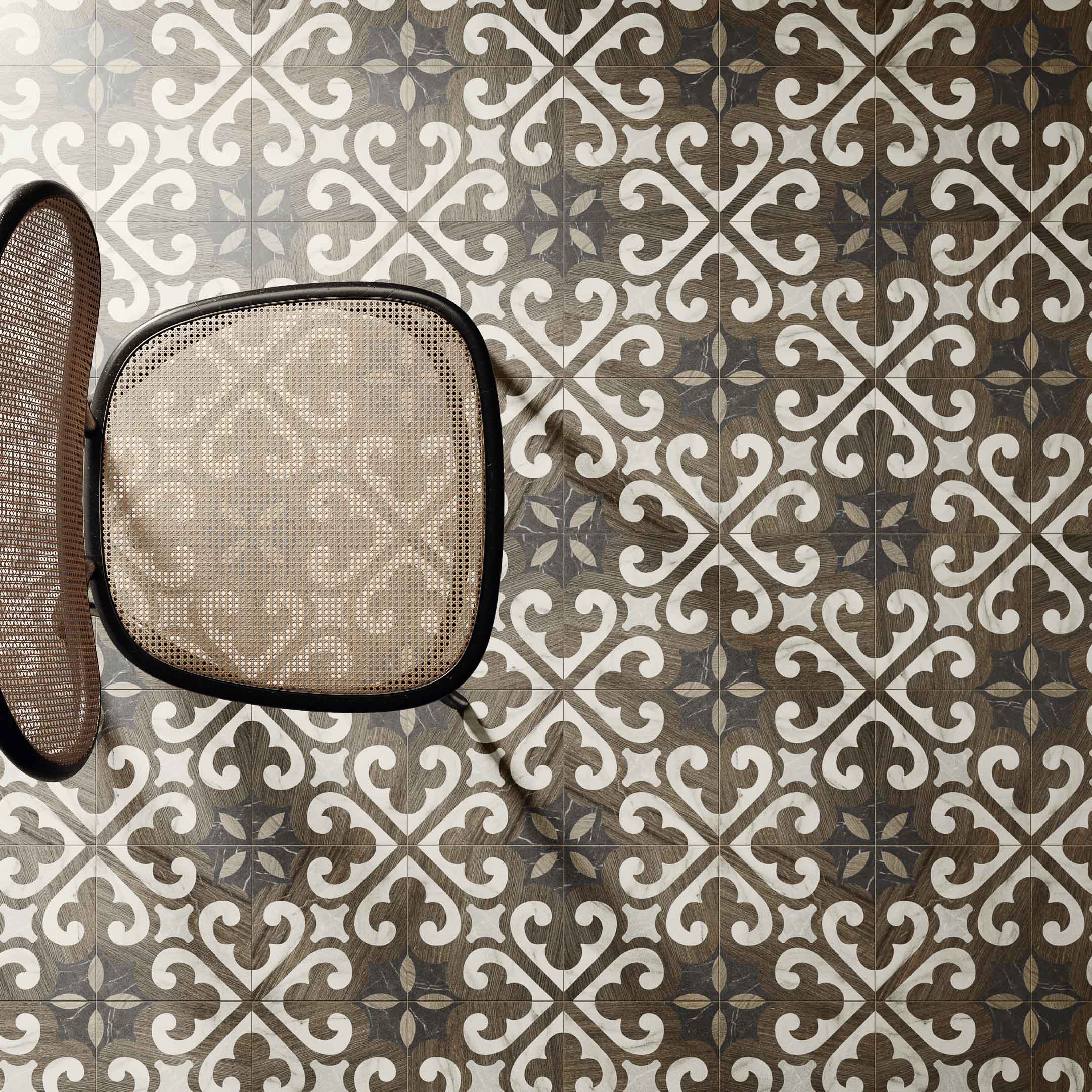 Intarsi Glam 8x8 Encaustic Spanish Pattern Floor & Wall Tile - Perfect for Kitchen Backsplash, Bathroom, and Mediterranean Style Home Decor