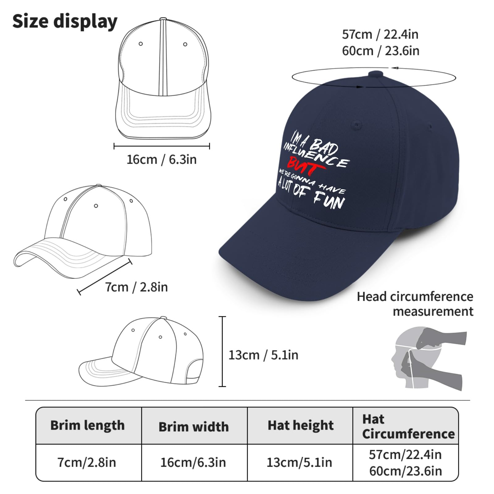 Funny Sarcastic Baseball Hat for Women & Men - Lightweight Fitted Cap for Running, Golf & Sun Protection - Bad Influence But Damn Fun Hat for Sports & Outdoor Activities