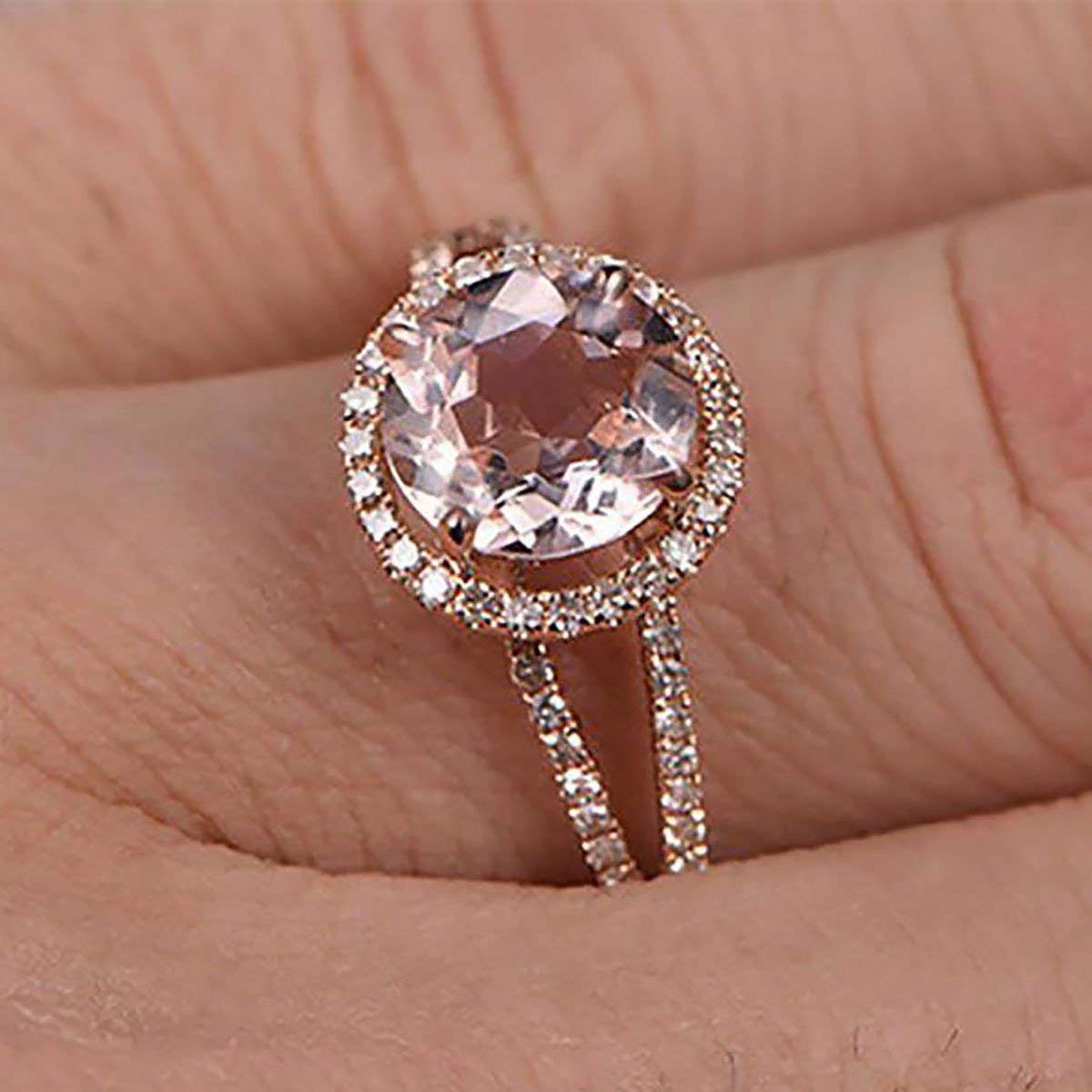 1.50 Carat Morganite & Diamond Halo Engagement Ring in 18K Gold Plating - Vintage Inspired Bridal Jewelry for Proposals, Anniversaries & Special Occasions