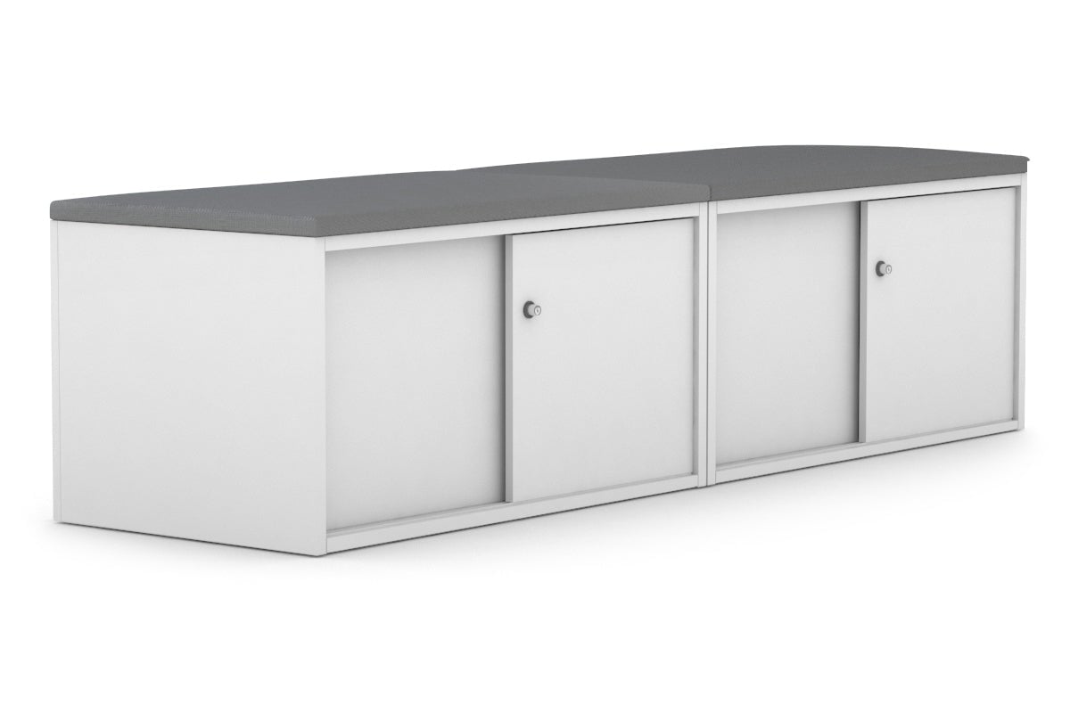Low Profile Sliding 4-Door Credenza with Soft Top Cushion - Perfect for Home Office, Living Room, and Bedroom Storage