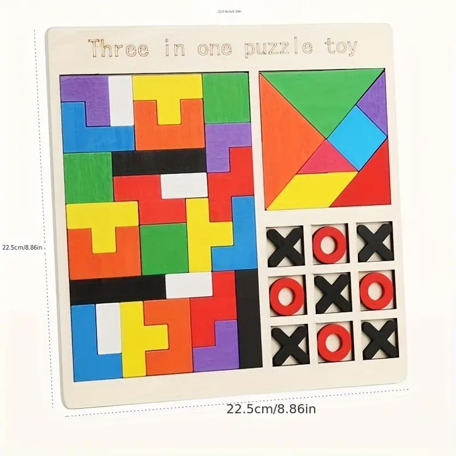 Dyomnizy Wooden Educational Tangram Puzzle Game for Kids - 3-in-1 Tic-Tac-Toe, Chess & Block Puzzle Set | Montessori Learning Toy for Preschoolers | Perfect for Classroom, Travel & Family Game Night