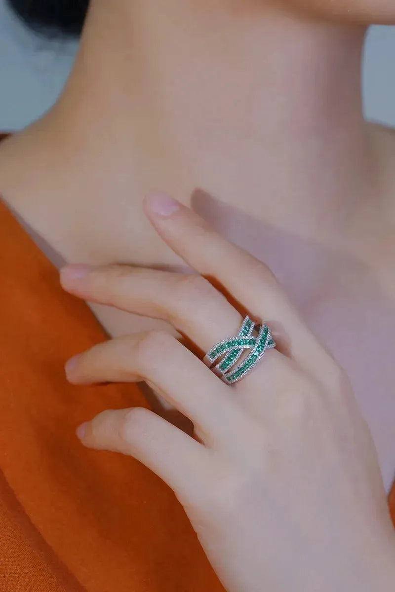 18K White Gold Cross Ring with Real Diamond & Natural Emerald for Women | Elegant Party & Wedding Jewelry | Perfect for Gifts, Anniversaries & Special Occasions