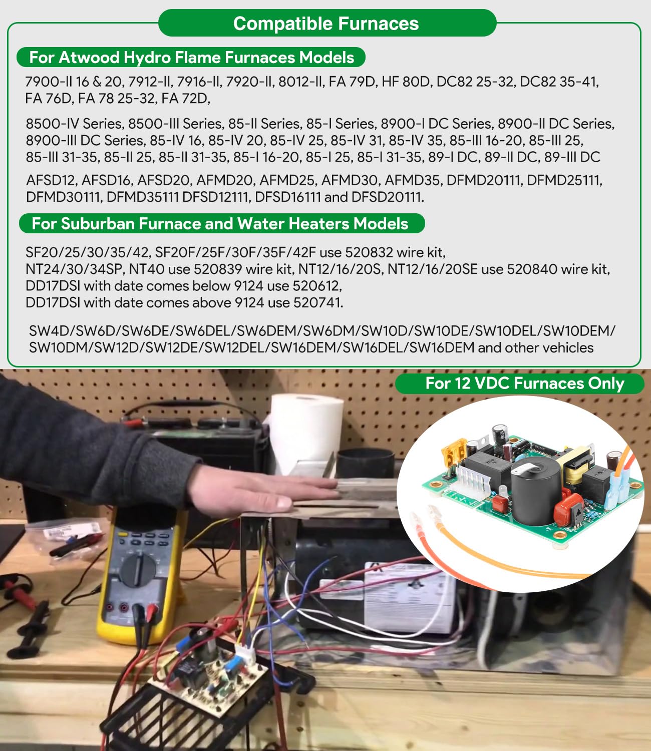 Universal 12V DC Ignitor Control Circuit Board with Fan Control - FAN50PLUS - Compatible with Suburban & Atwood/HydroFlame RV Furnaces - Perfect for RV Heating System Repairs and Maintenance