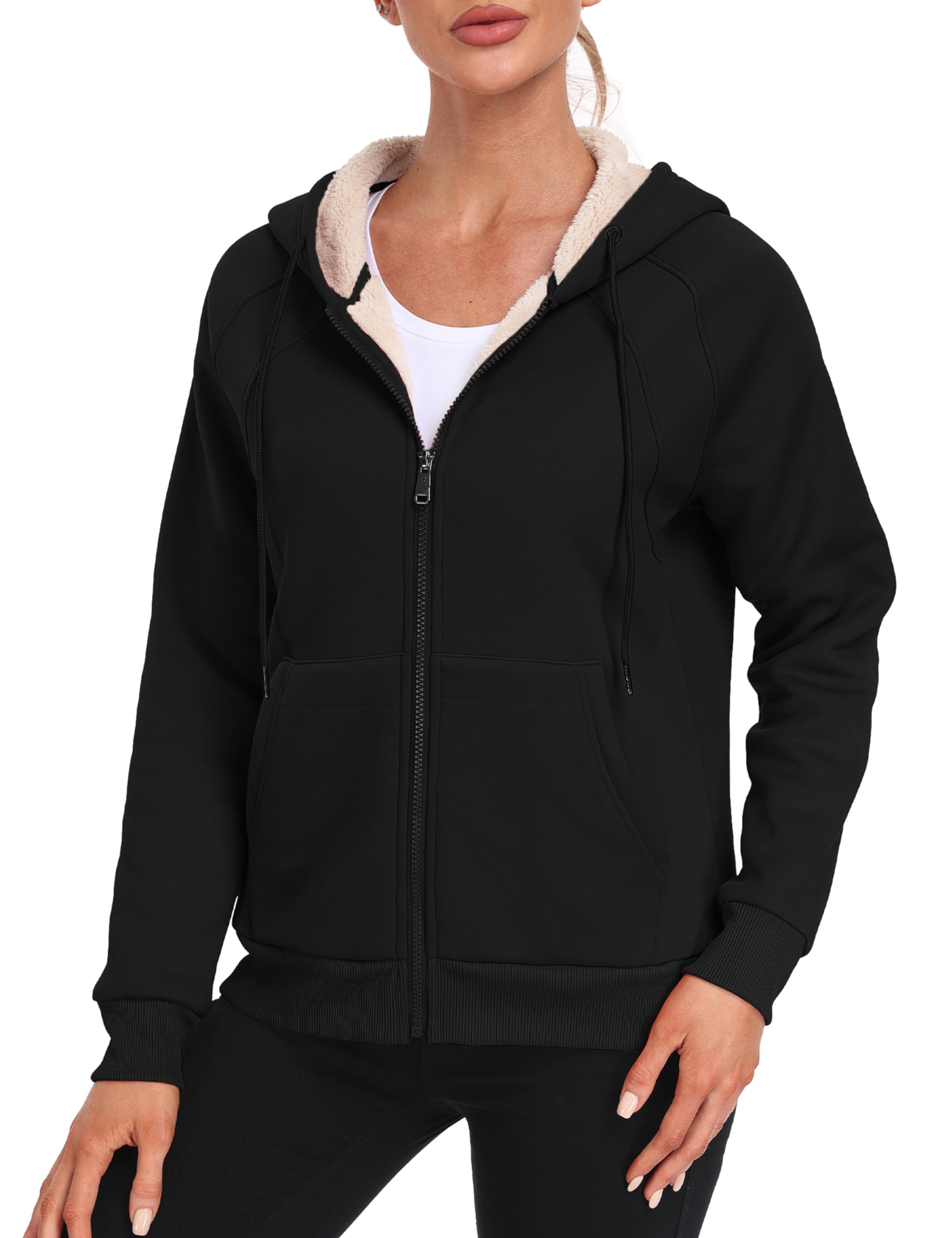 MoFiz Women's Fleece Zip Up Hoodie - Warm Sherpa Lined Winter Jacket with Pockets | Cozy Pullover Sweatshirt for Casual Outfits, Outdoor Activities & Lounge Wear