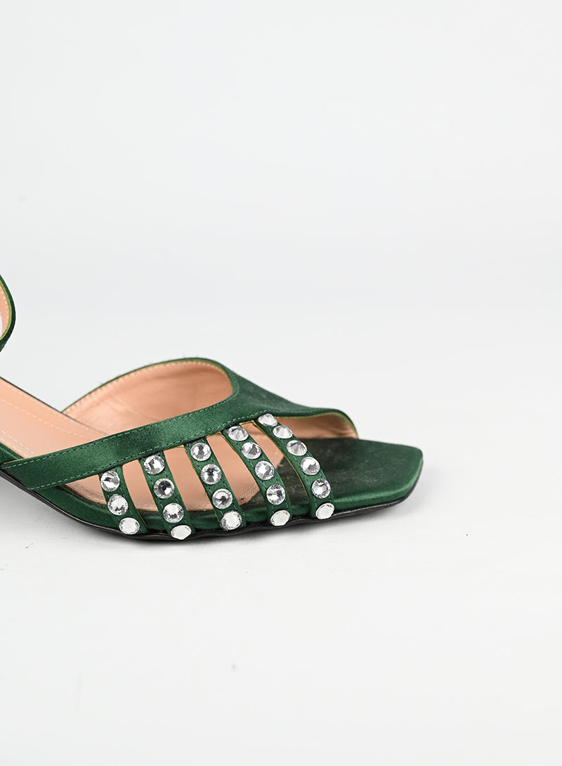 Alberta Ferretti Green Satin Sandals Size 38 | Elegant Women's Dress Sandals for Weddings & Evening Events