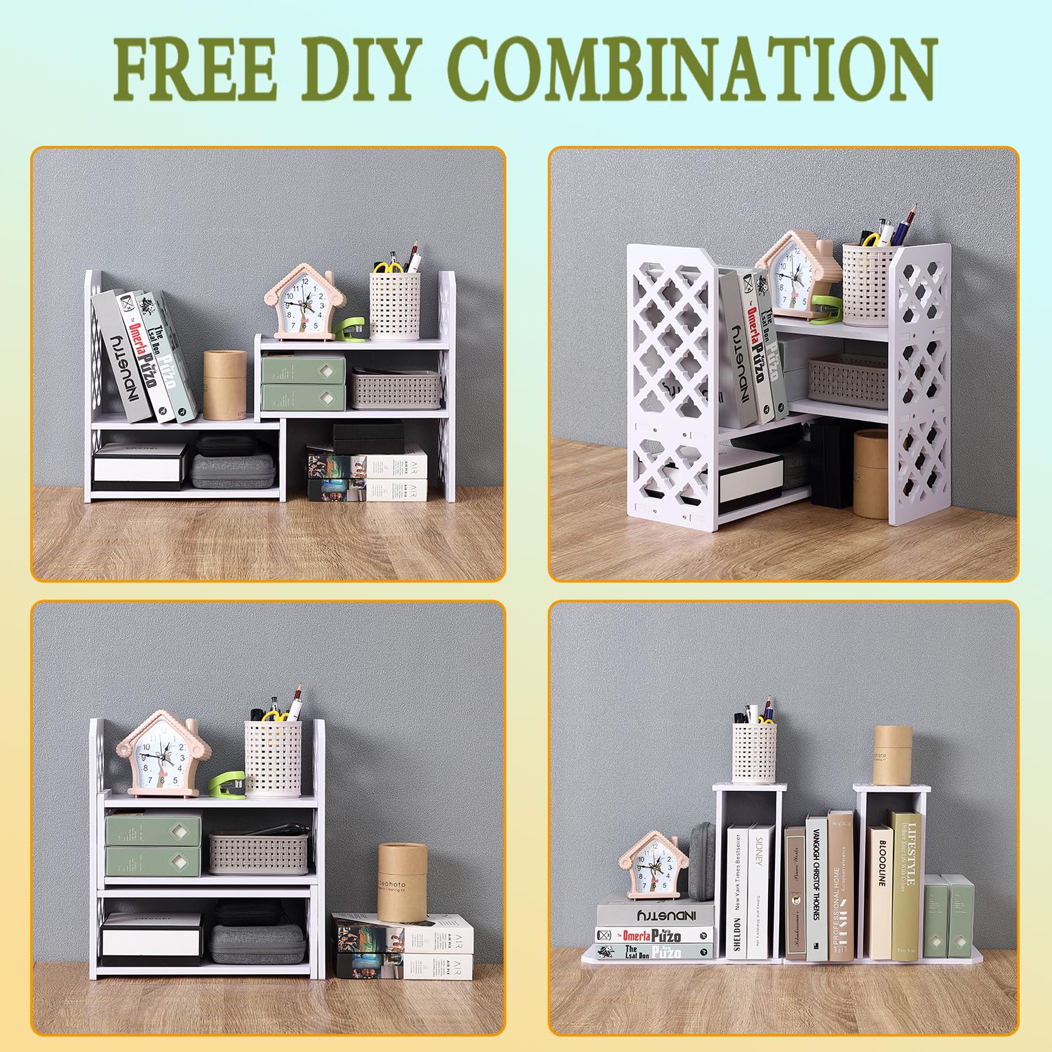 Felmis Desktop Organizer Shelf - Adjustable PVC Office Desk Storage for Books, Makeup & Home Decor | Perfect for Dorm, Office & Small Space Organization