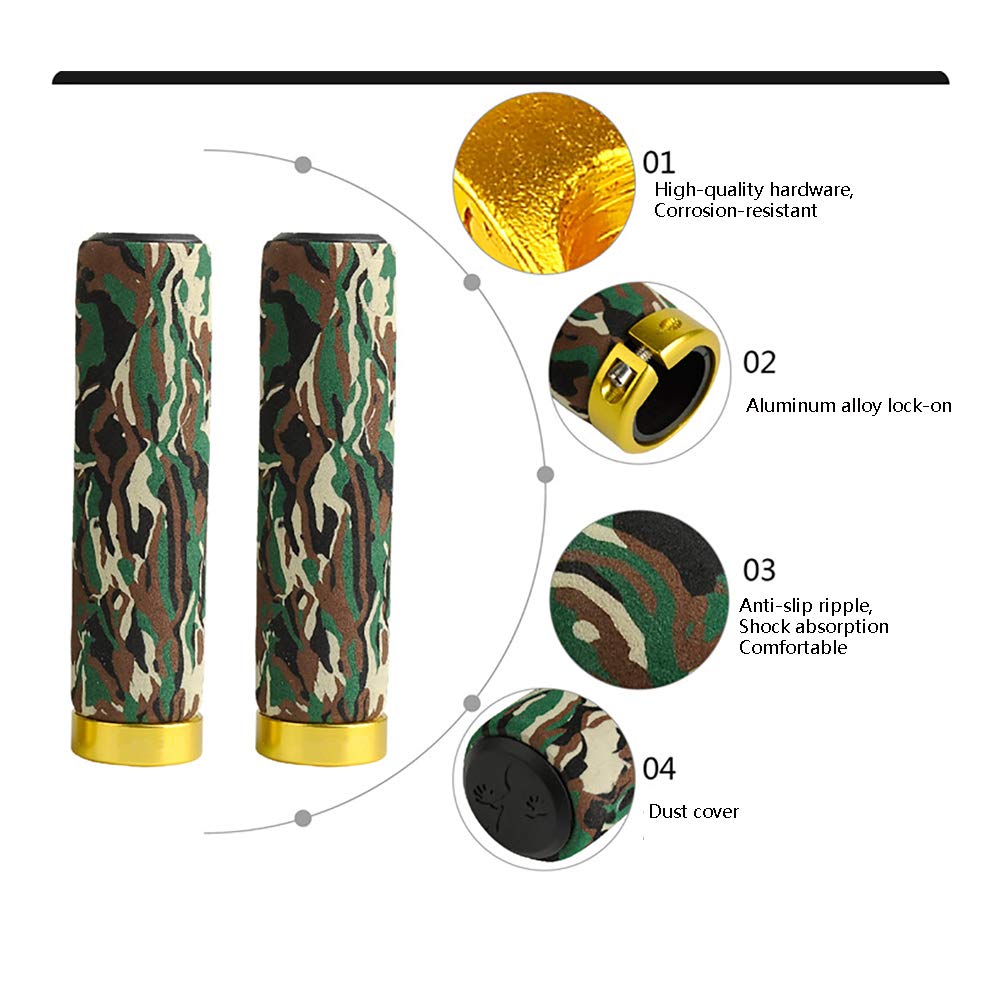 Lockable Camo Sponge Bike Grips - Non-Slip Mountain & BMX Handlebar Grips for Enhanced Comfort and Control | Ideal for Off-Road, Trail, and Urban Cycling