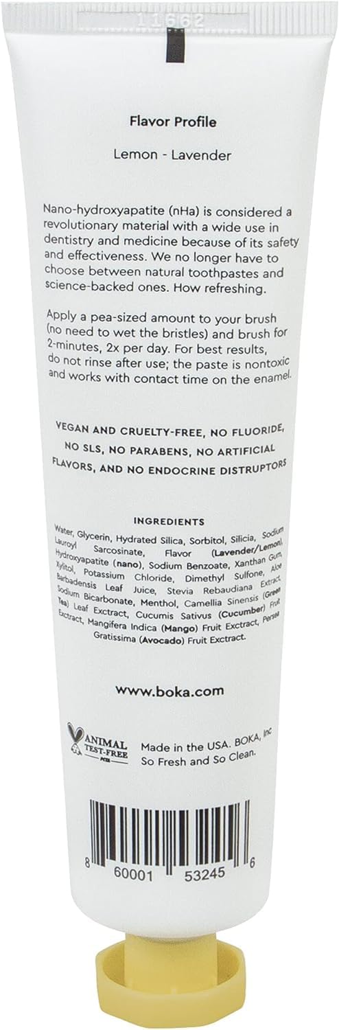 Boka Fluoride Free Toothpaste with Nano Hydroxyapatite for Teeth Remineralization | Sensitive Teeth Whitening Toothpaste | Natural Lemon Lavender Flavor | 4oz Tube | Made in USA | Perfect for Family Oral Care & Daily Teeth Whitening Routine