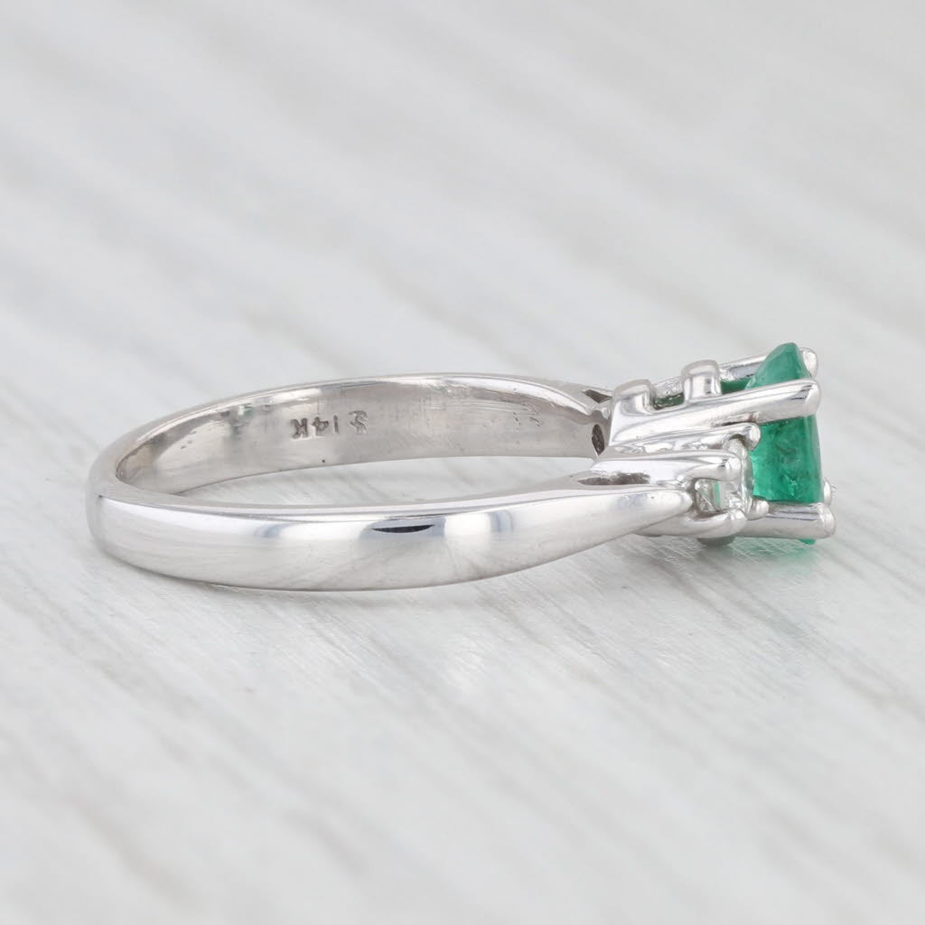 0.47ctw Oval Emerald & Diamond Engagement Ring in 14k White Gold, Size 3.5 - Perfect for Proposals, Anniversaries & Special Occasions