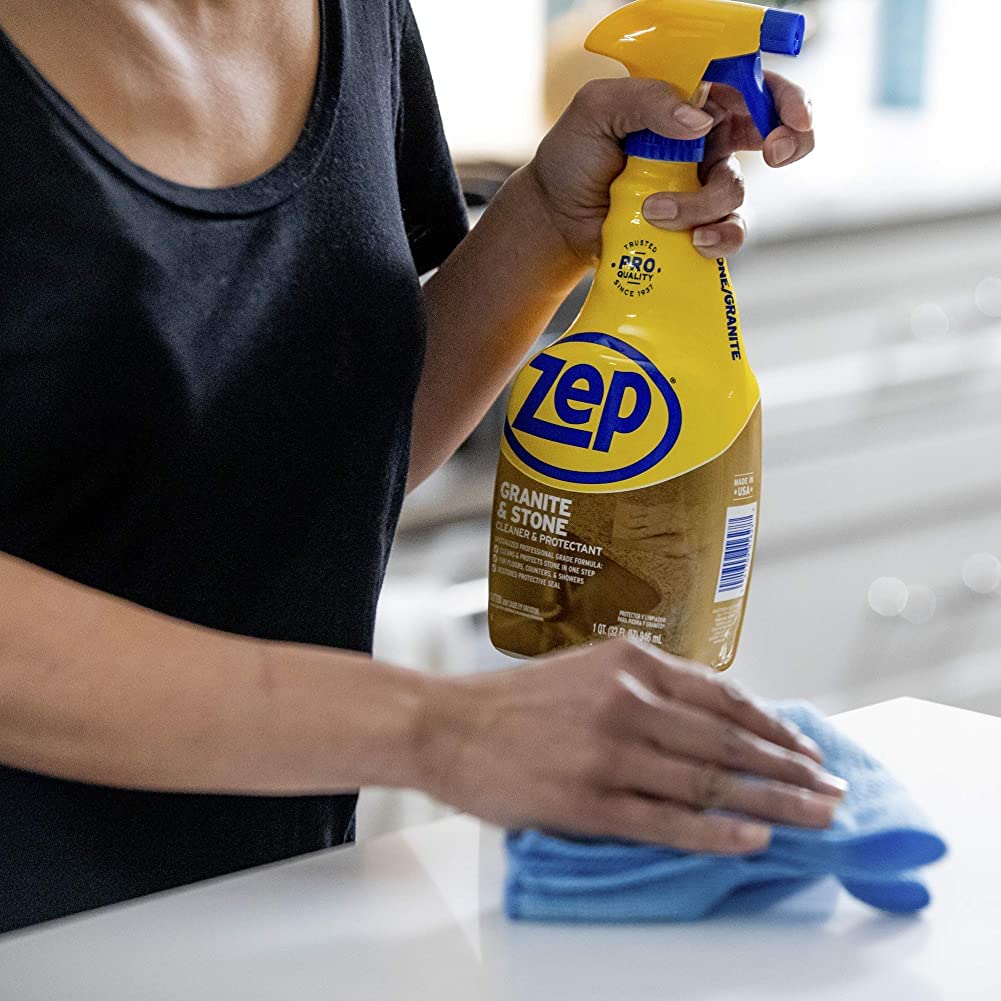 Zep Granite & Stone Cleaner & Protectant - 32 oz (Case of 12) | Safe for Countertops, Floors & Showers | Removes Stains & Restores Shine | Ideal for Kitchen, Bathroom & Outdoor Stone Surfaces