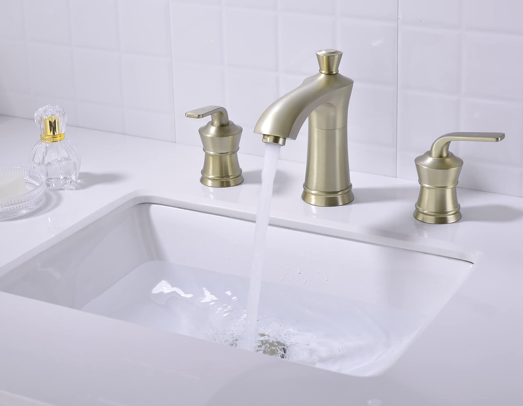TRUSTMI 8 Inch Widespread Bathroom Sink Faucet - Brushed Brass Gold Finish, 2 Handle Traditional Vanity Basin Faucet for Bathroom Decor & Home Renovation