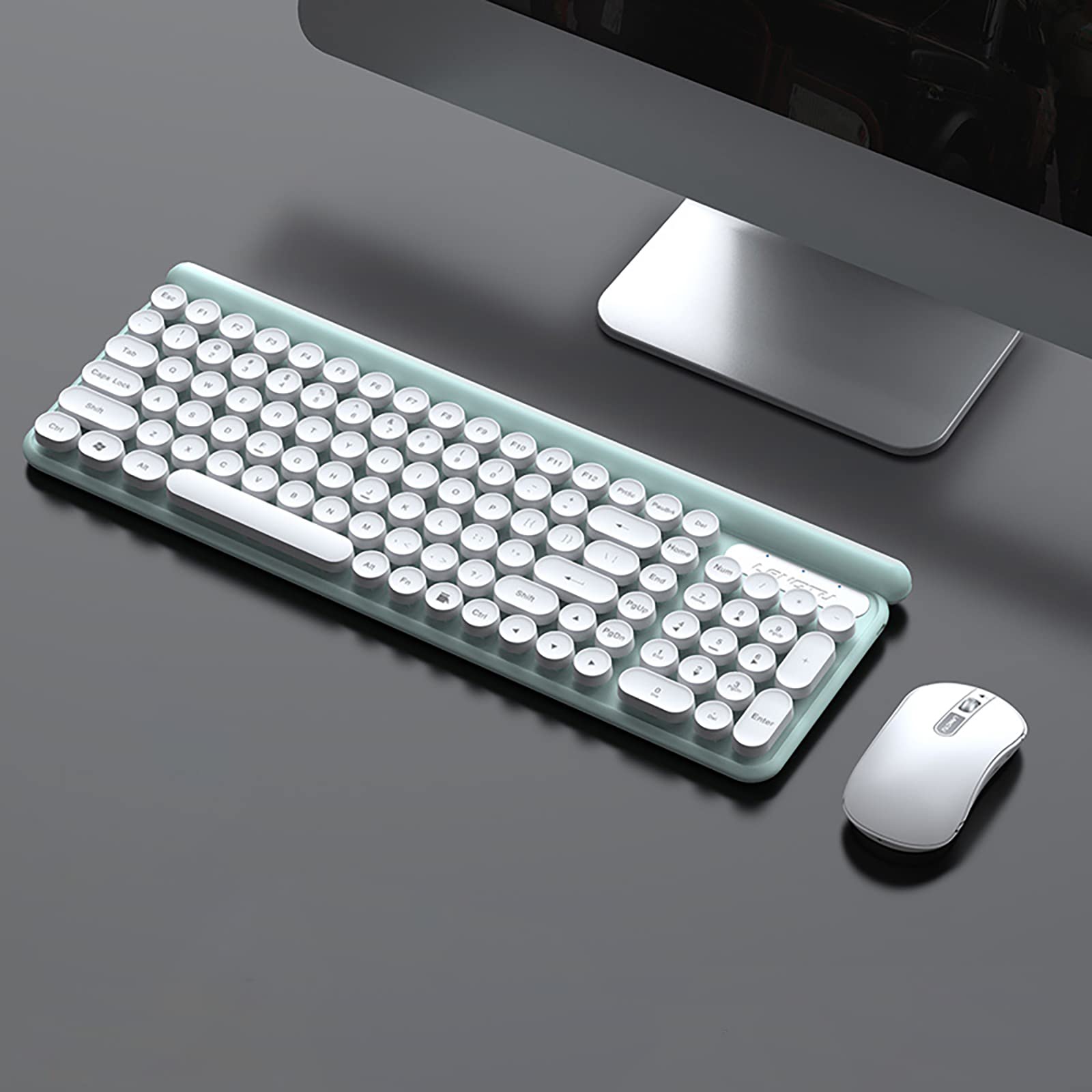 Wireless Keyboard and Mouse Combo - 2.4G Ultra Thin Ergonomic Cordless Keyboard with USB Optical Mouse for PC, Laptop, Notebook - Punk Style Light Green - Perfect for Office Work, Gaming & Home Computing