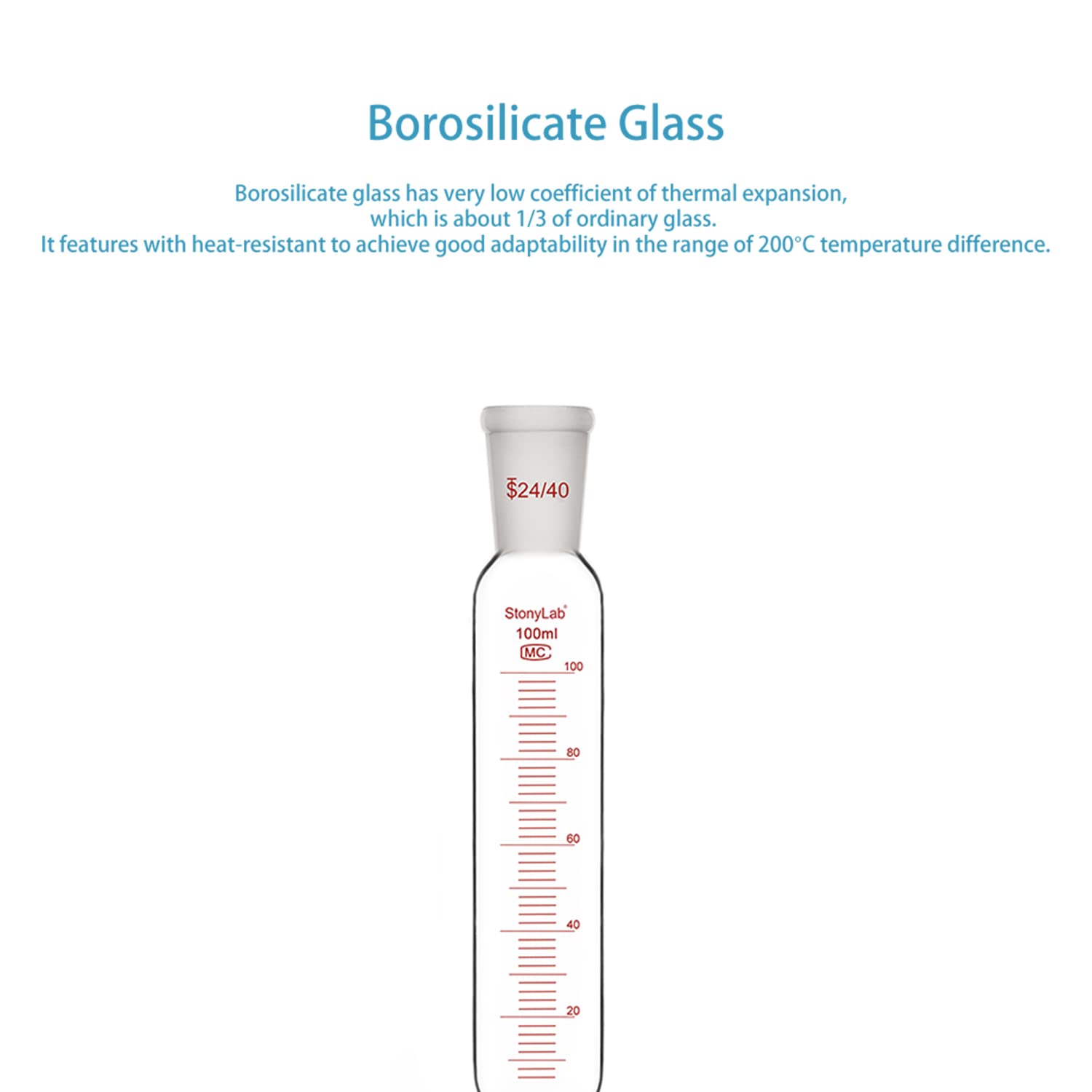 Stonylab 100ml Borosilicate Glass Pressure Equalizing Addition Funnel with PTFE Stopcock, 24/40 Joint Graduated Dropping Funnel for Chemistry Lab Experiments - Perfect for Precise Liquid Transfer in Distillation & Titration Processes