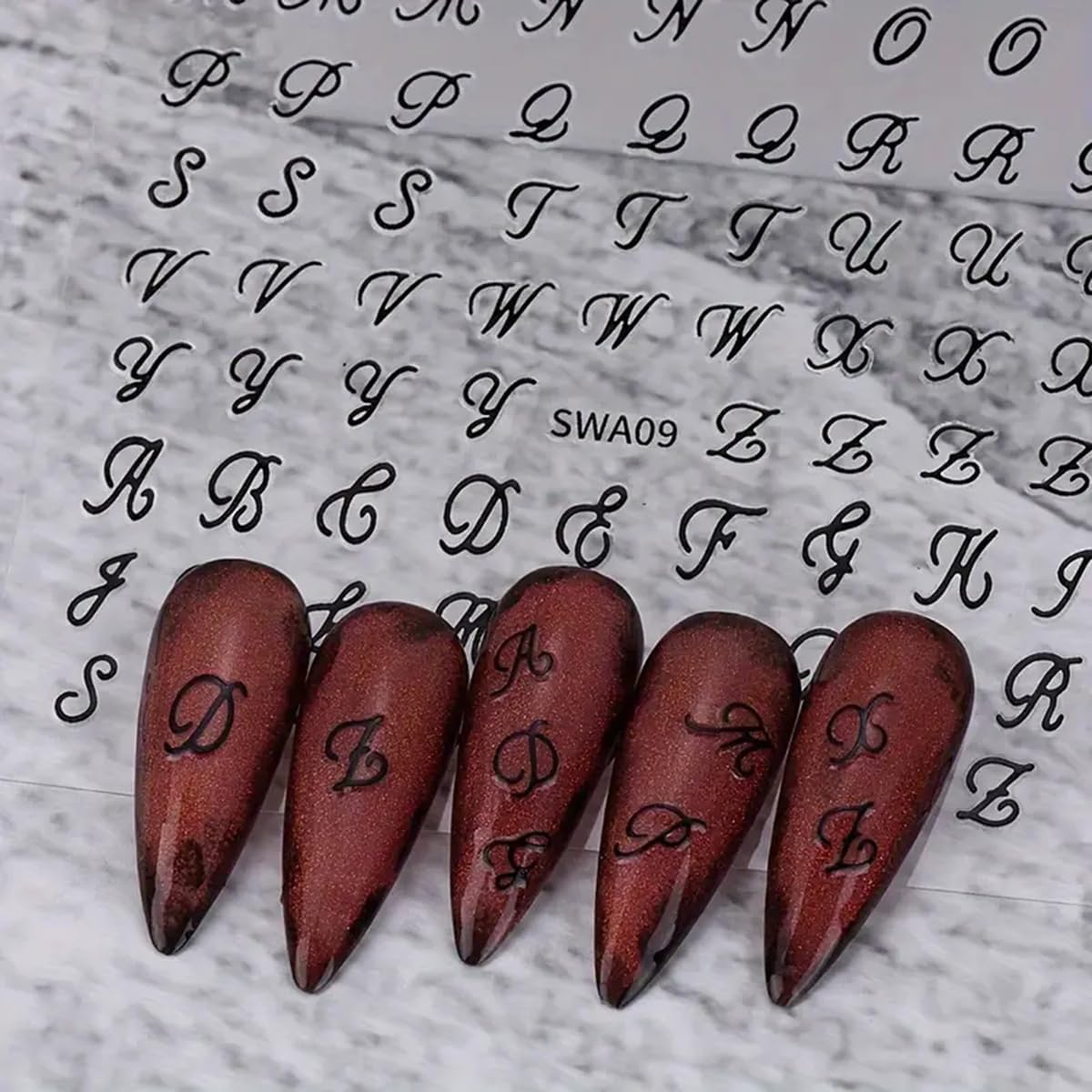 3D Retro Letter Nail Stickers - Gold Silver Black White for Nail Art & Manicure