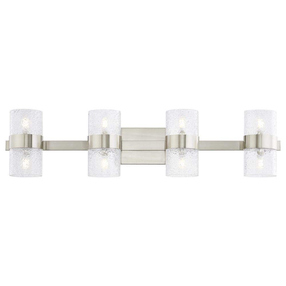 Zeal 4-Light Satin Nickel Bathroom Vanity Light Fixture with Water Glass Shade - Perfect for Bathroom, Powder Room & Spa Lighting