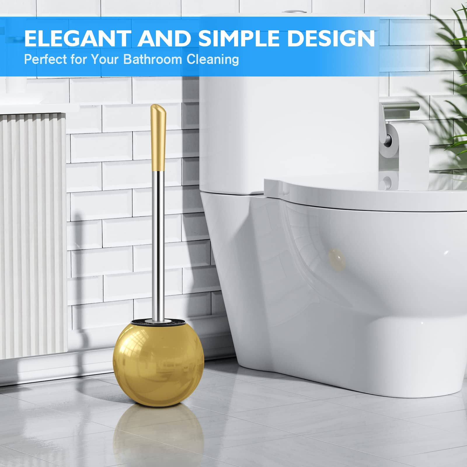 Stainless Steel Toilet Brush & Holder 2-Pack - Durable, Ergonomic for Bathroom Cleaning