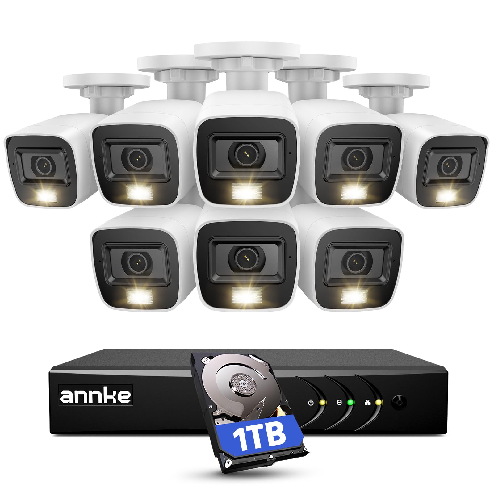 ANNKE 3K Lite 8CH Wired Security Camera System with AI Human/Vehicle Detection - 8 x 1080p HD Outdoor CCTV Cameras, H.265+ DVR with 1TB HDD, Color Night Vision & Smart Dual Light - Ideal for Home Security, Business Surveillance & Property Protection