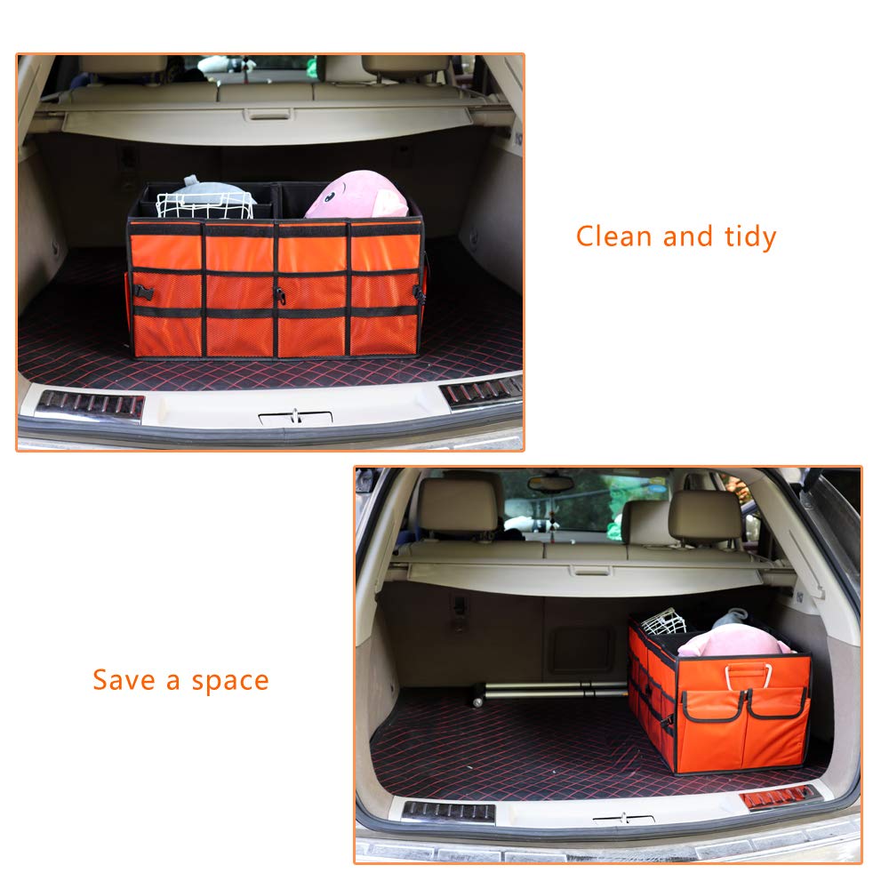 Collapsible Car Trunk Organizer with Non-Slip Straps - Large Multi-Compartment Storage for SUV, Truck, Minivan (Orange, Coverless) - Perfect for Road Trips, Grocery Shopping & Sports Equipment Storage