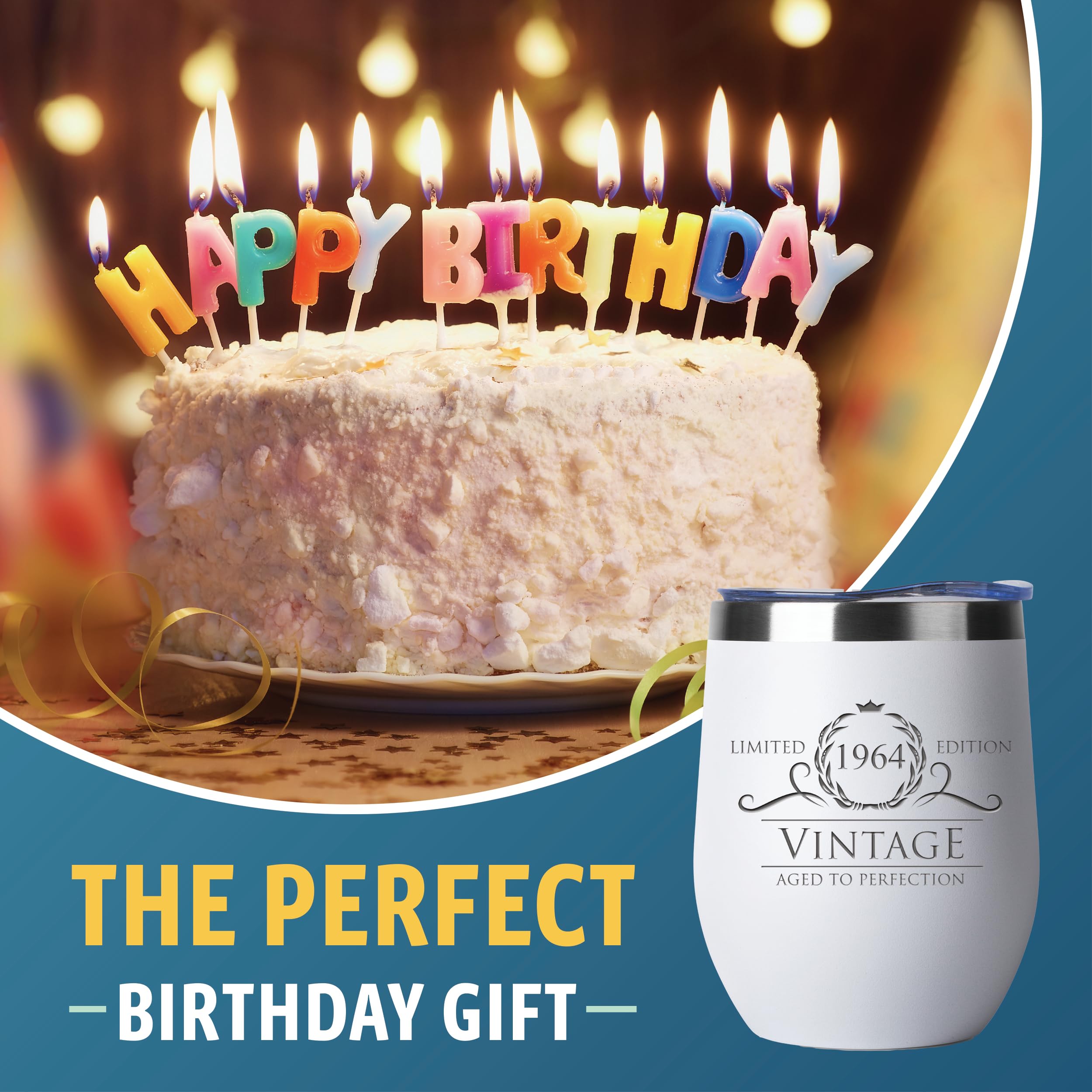 Vintage 1965 Stemless Wine Tumblers - 12oz White 60th Birthday Gifts for Women, Wife, Mom, Sister & Friends | Turning 60 Fabulous Wine Glass for Celebrations, Parties & Special Occasions