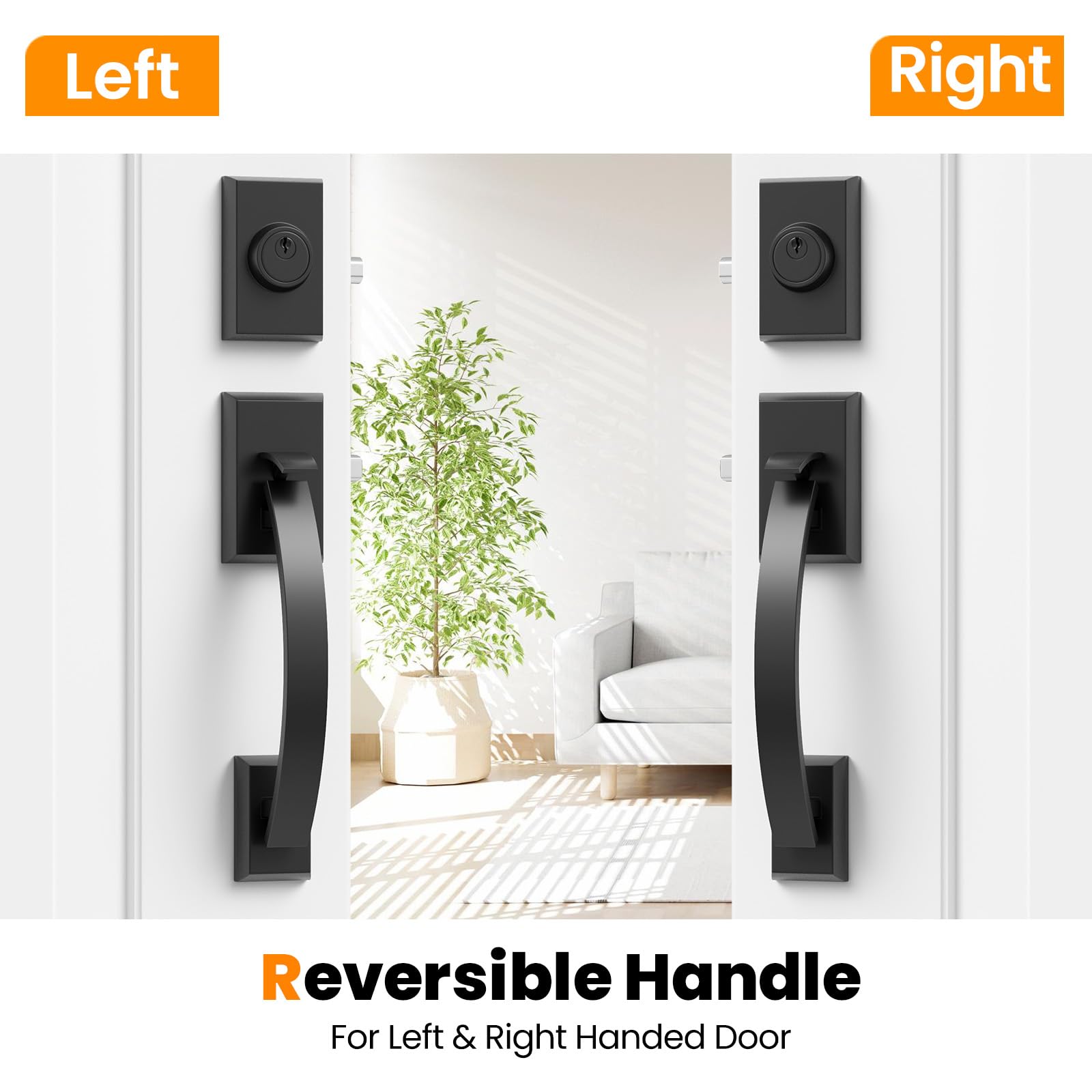 Matte Black Front Door Handle & Deadbolt Set - Reversible for All Doors - Secure Entry & Stylish Home Upgrade