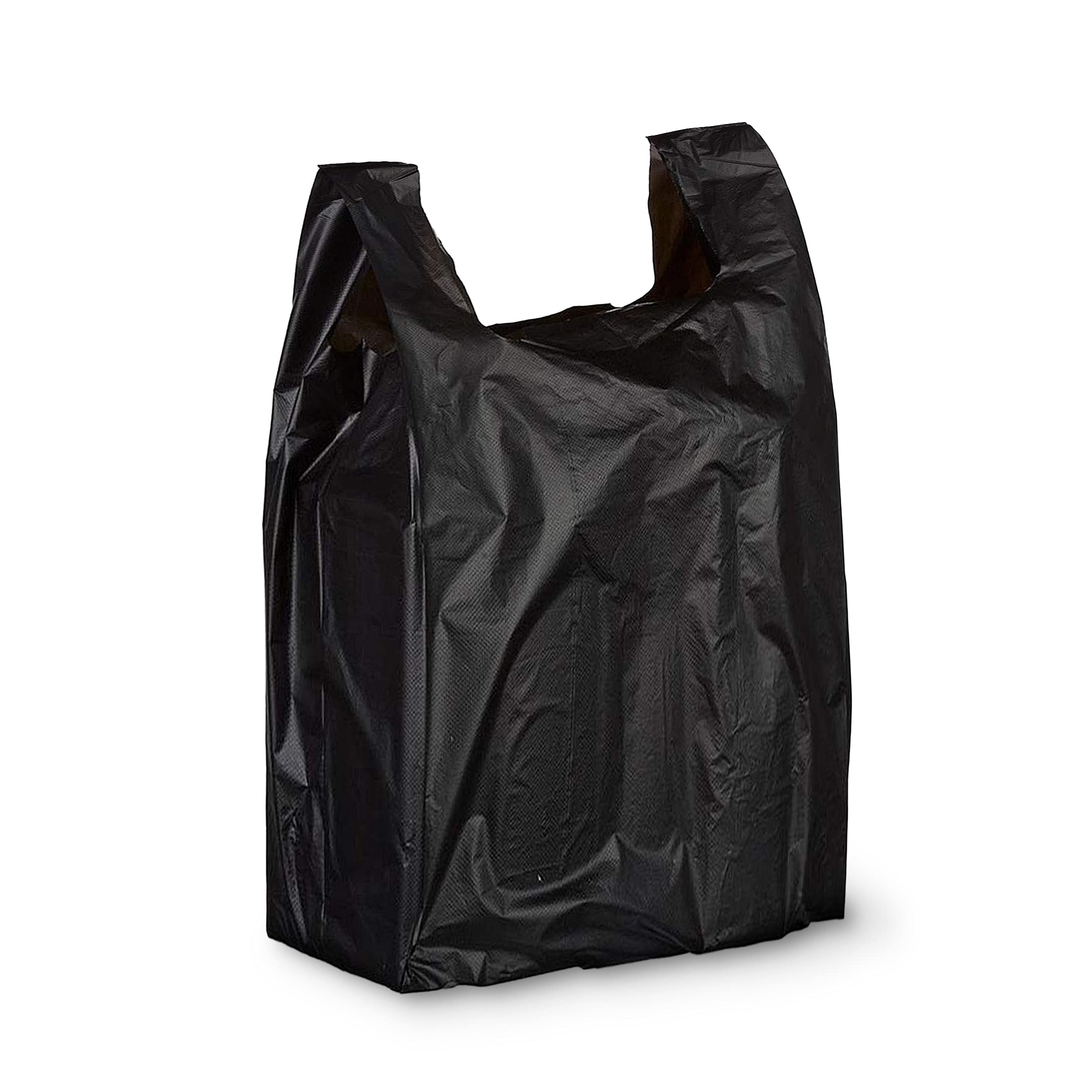 500 Pack Black Mini Jumbo T-Shirt Plastic Bags 16x8x26 - 18 Micron Thickness Polyethylene Shopping Bags with Handles for Retail Stores, Boutiques & Restaurants - Wholesale Bulk Packaging for Clothing, Gifts & Takeout Orders