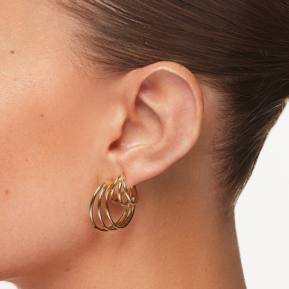Gold Triple Hoop Stud Earrings for Women - Trendy Stackable Earrings for Everyday Wear, Parties & Special Occasions