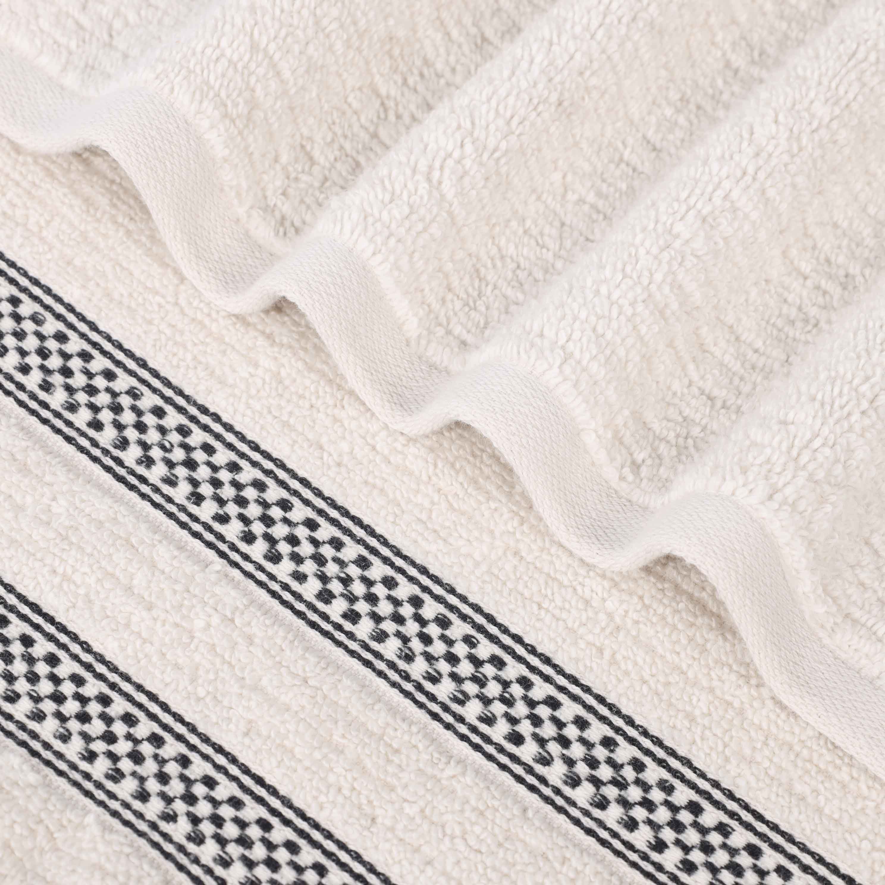 Premium Zero Twist Cotton Ribbed Geometric Border Plush 3-Piece Bath Towel Set - Ultra Soft & Absorbent for Spa, Bathroom & Luxury Home Use