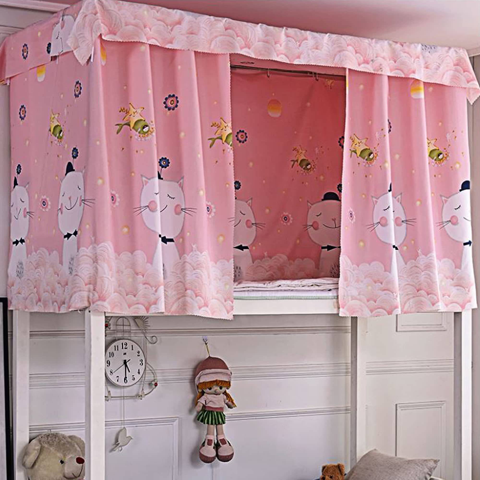 Lobagve Van Caro Bunk Bed Curtains - Breathable Blackout Bed Canopy for Dorms & Home, Dustproof Privacy Bed Tent with Cartoon Design - Perfect for College Students, Kids Rooms & Privacy Spaces