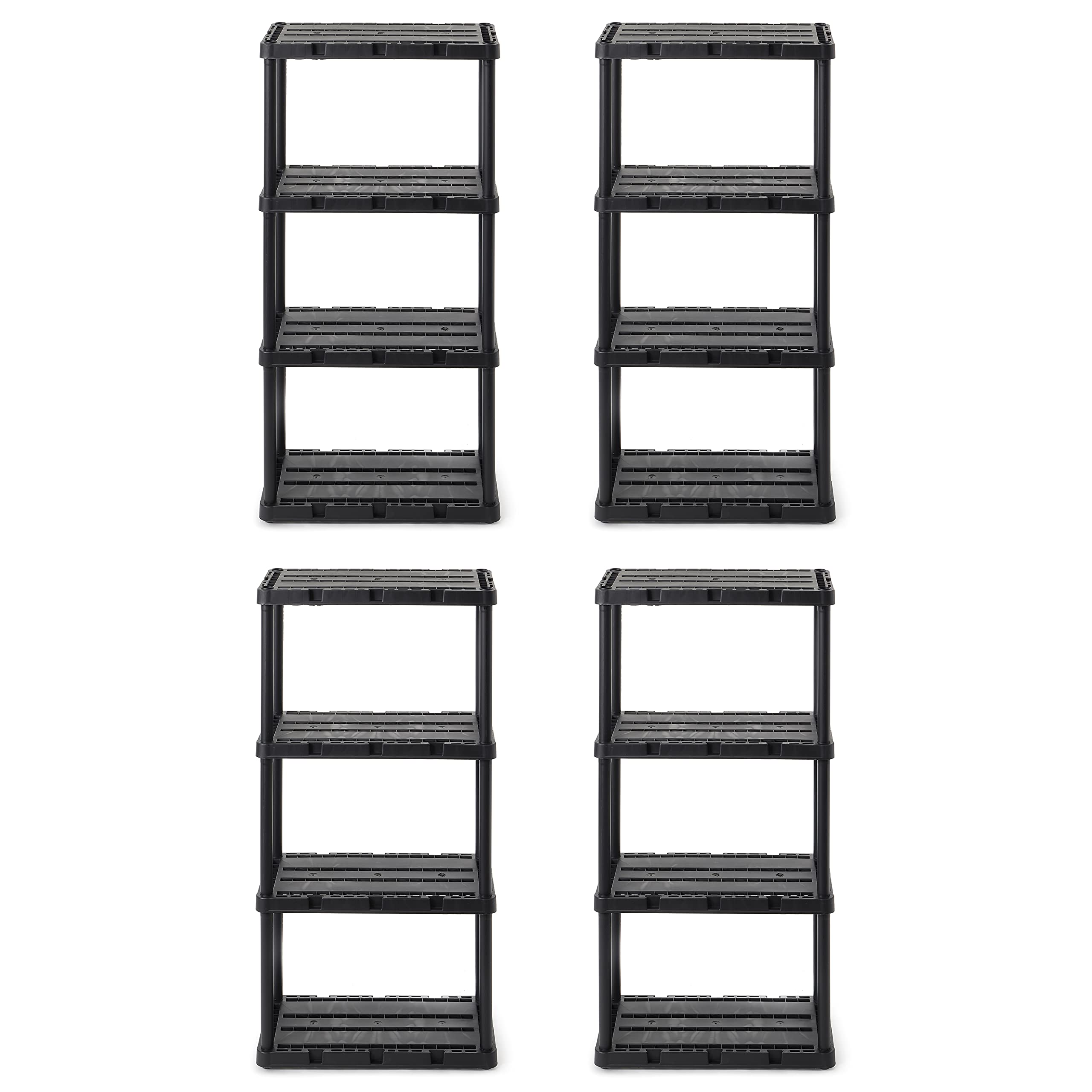 Gracious Living 4-Pack 4-Shelf Storage Shelving Unit - Fixed Height Light-Duty Knect-A-Shelf in Black - Perfect for Garage, Closet, Pantry & Home Organization