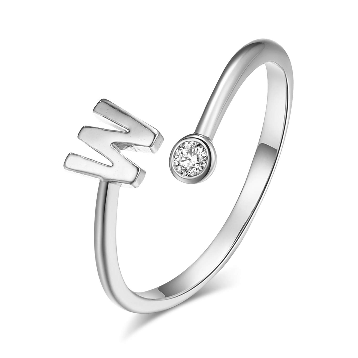 Personalized Silver Initial Letter Ring Stackable Rings for Women - A-Z Alphabet Knuckle Rings with Crystal Accents, Adjustable Finger Jewelry for Everyday Wear, Gifts & Layering