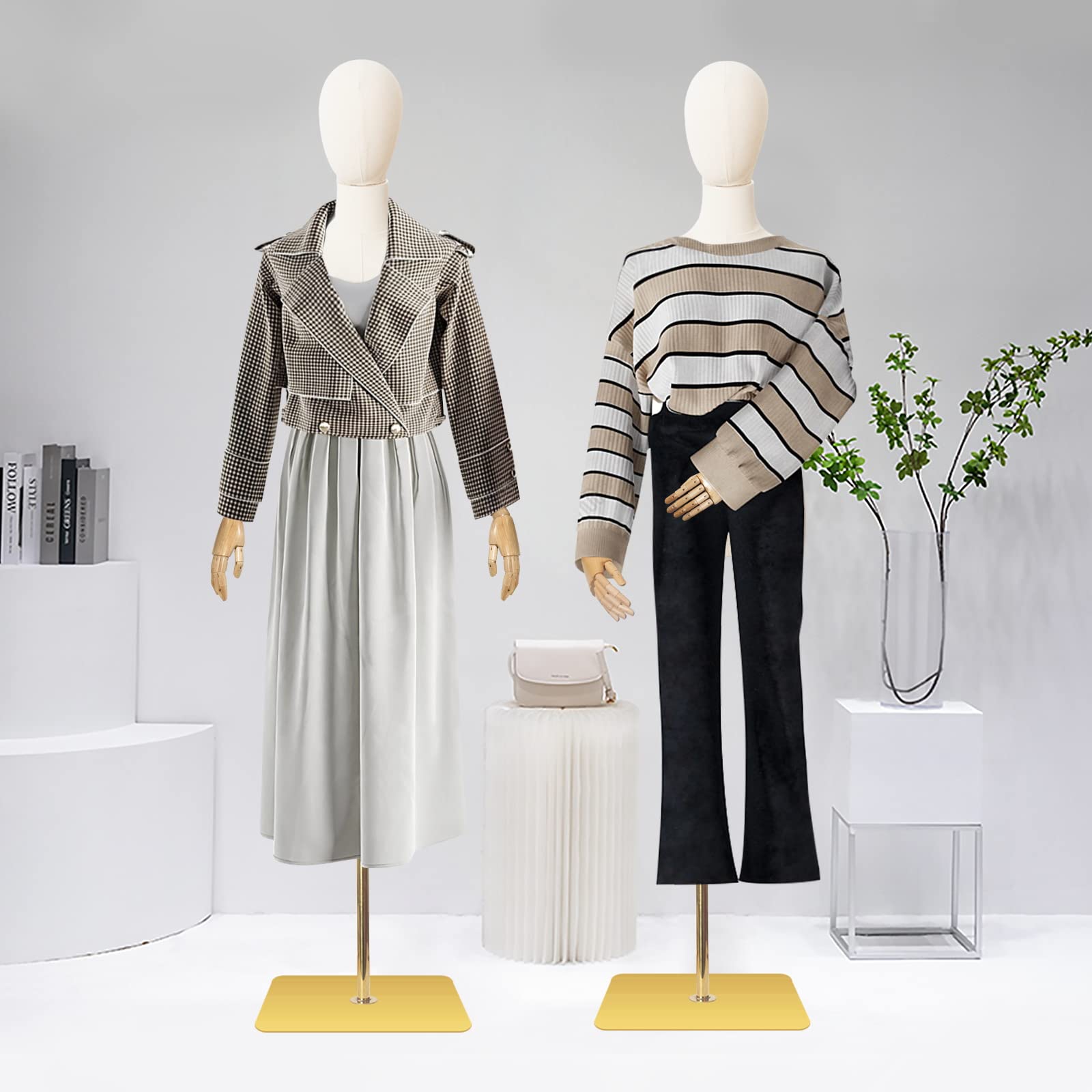 Adjustable Female Dress Form Mannequin with Detachable Head & Wooden Hands - Linen Fabric Torso on Metal Stand for Fashion Design, Sewing & Display - Perfect for Tailors, Designers & Boutiques