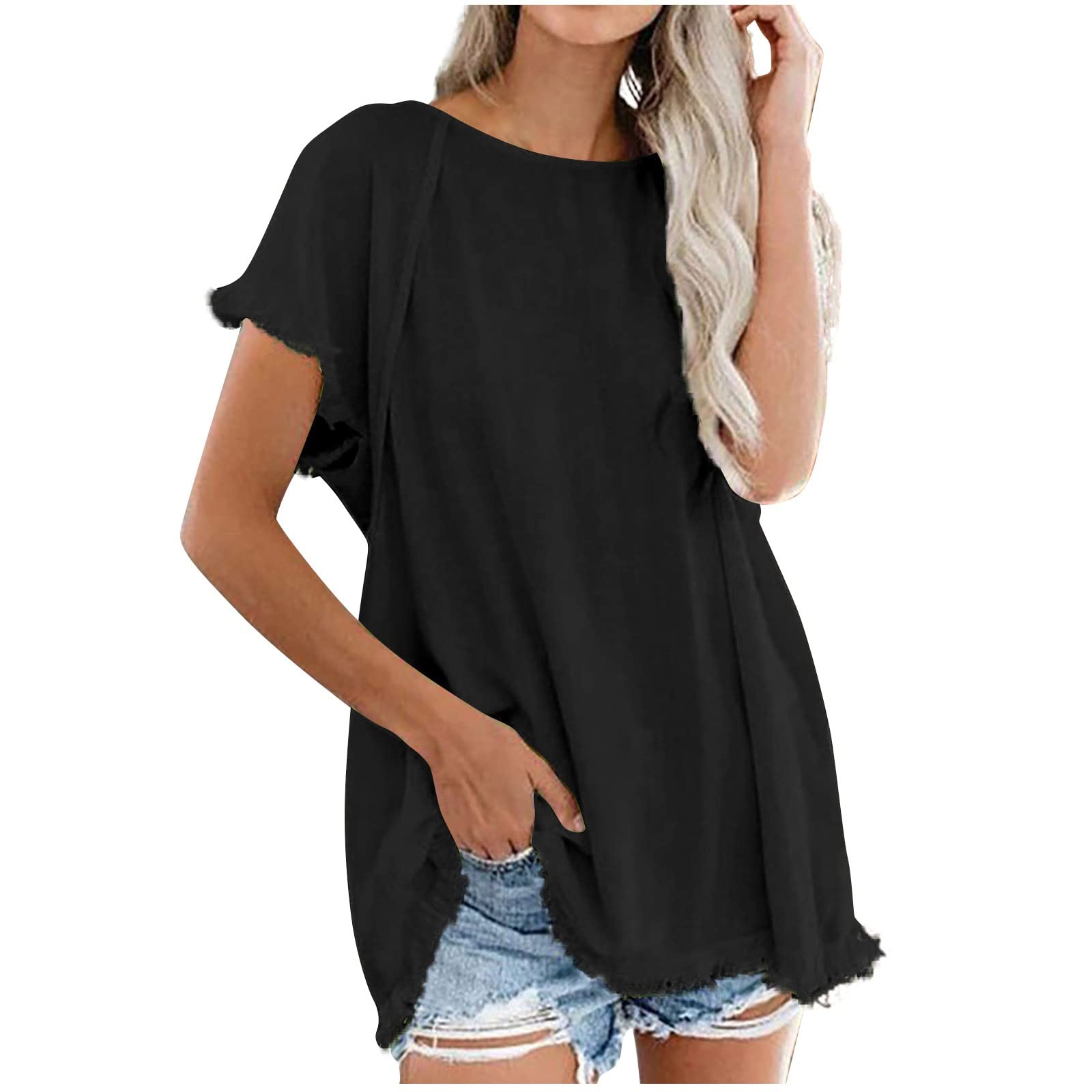 Trendy Women's Summer Tops - Casual Dandelion Print Cotton Linen Blouse with Tassel O-Neck & Short Sleeve | Perfect for Beach Outings, Vacation Wear & Casual Daily Fashion